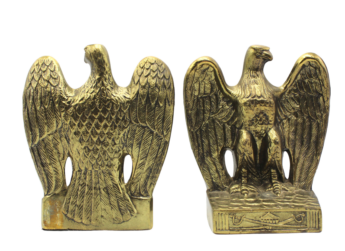 Vintage Brass American Eagle Bookends with Crossed Sword and Shield Base