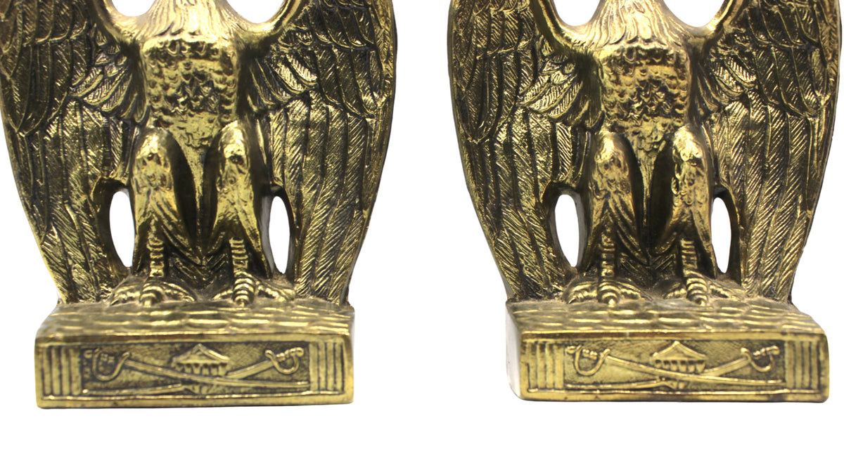 Vintage Brass American Eagle Bookends with Crossed Sword and Shield Base