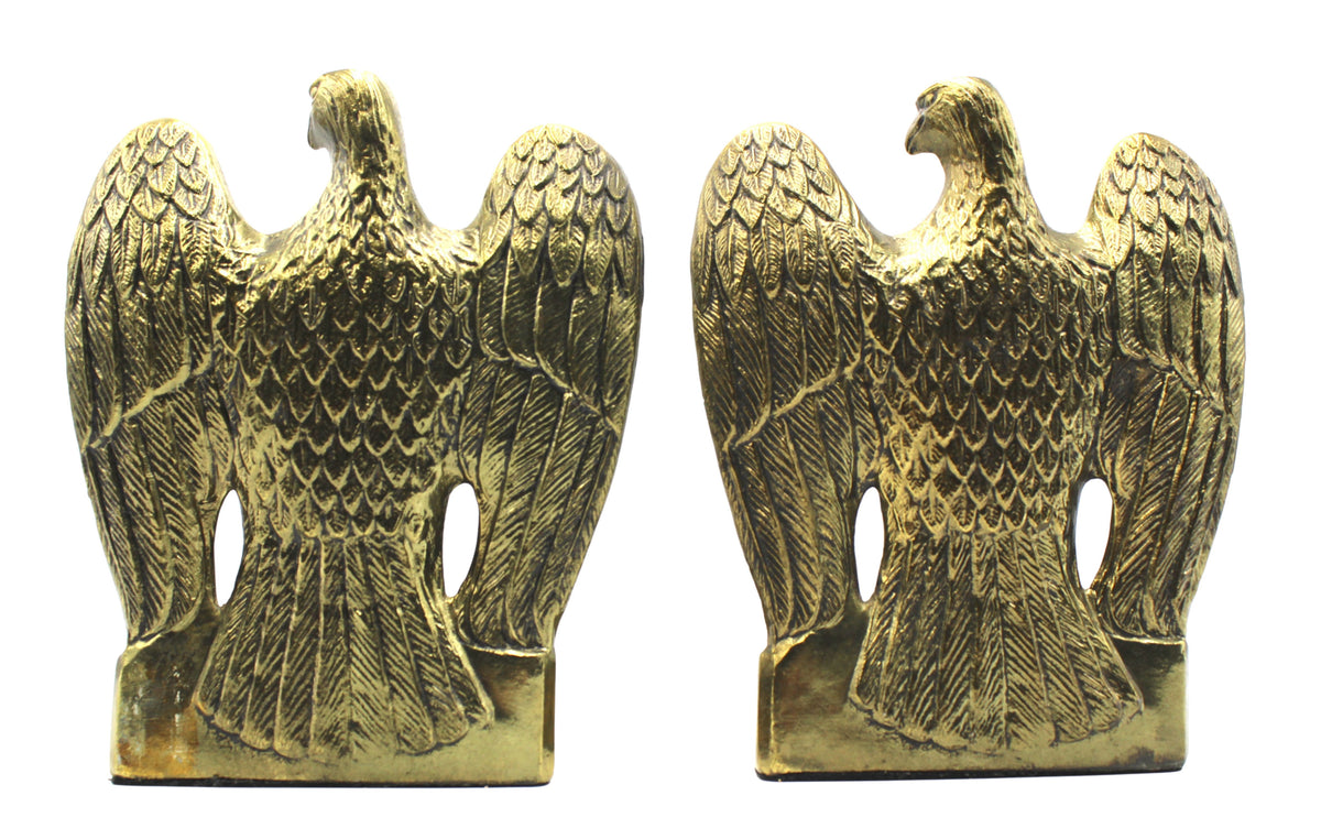 Vintage Brass American Eagle Bookends with Crossed Sword and Shield Base