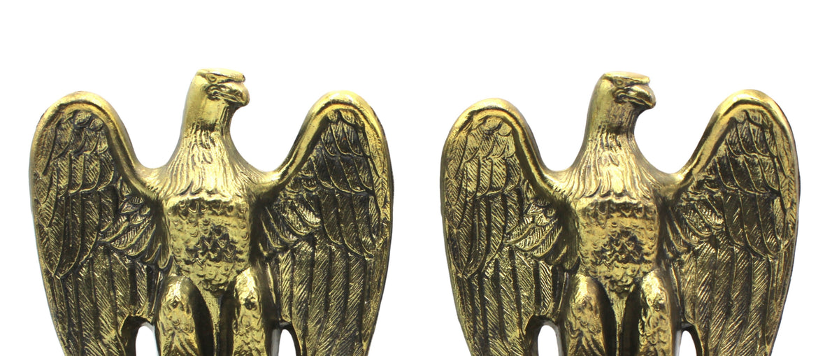 Vintage Brass American Eagle Bookends with Crossed Sword and Shield Base