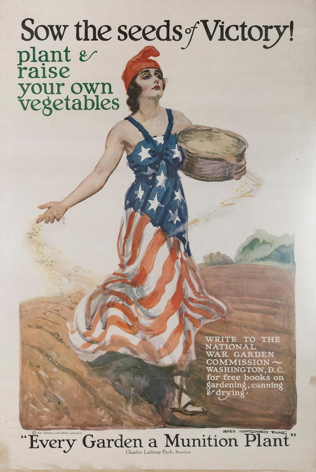 "Sow the Seeds of Victory! Plant & Raise Your Own Vegetables" Vintage National War Garden Commission Poster by James Montgomery Flagg, 1918