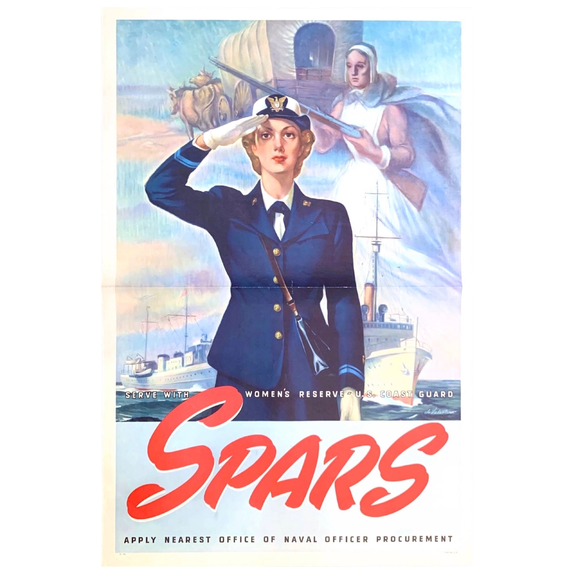 "Serve with Women's Reserve U.S. Coast Guard. SPARS" Vintage WWII Recruitment Poster by Jo Valentine