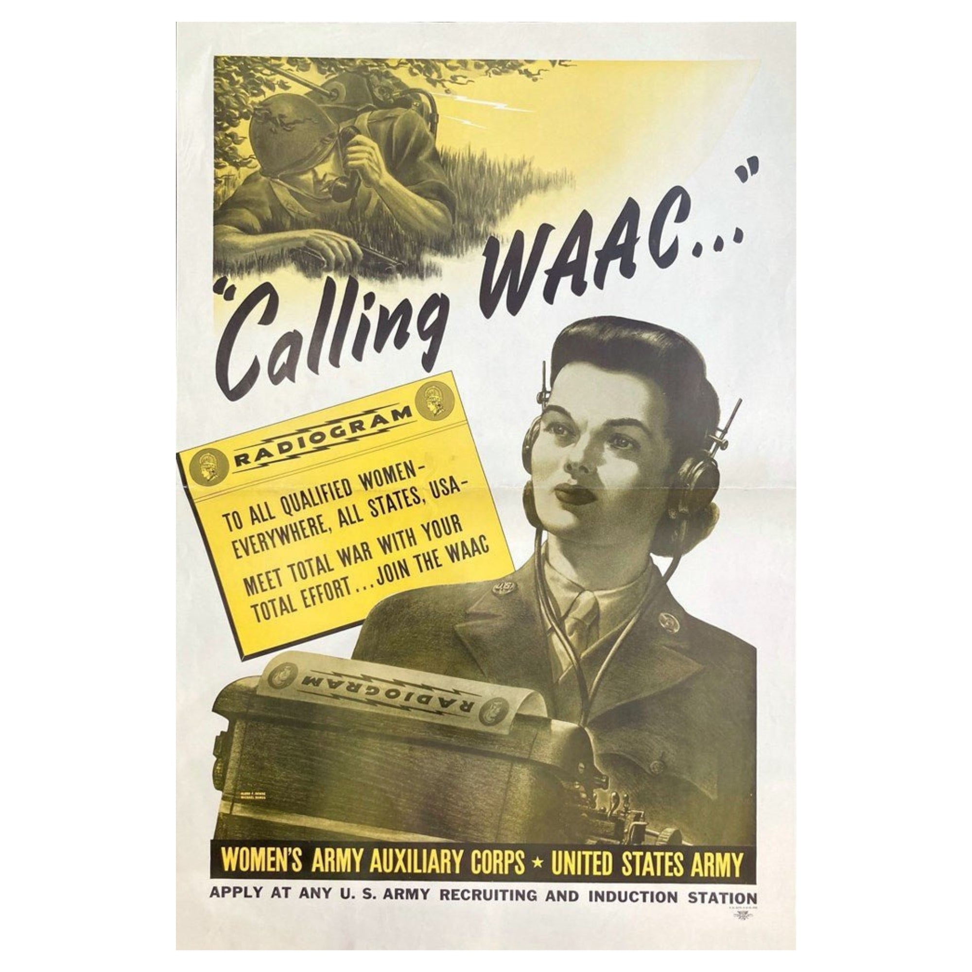 "Calling WAAC" Vintage WWII Women's Army Auxiliary Corps Recruitment Poster,  by Downe and Ramus, 1943