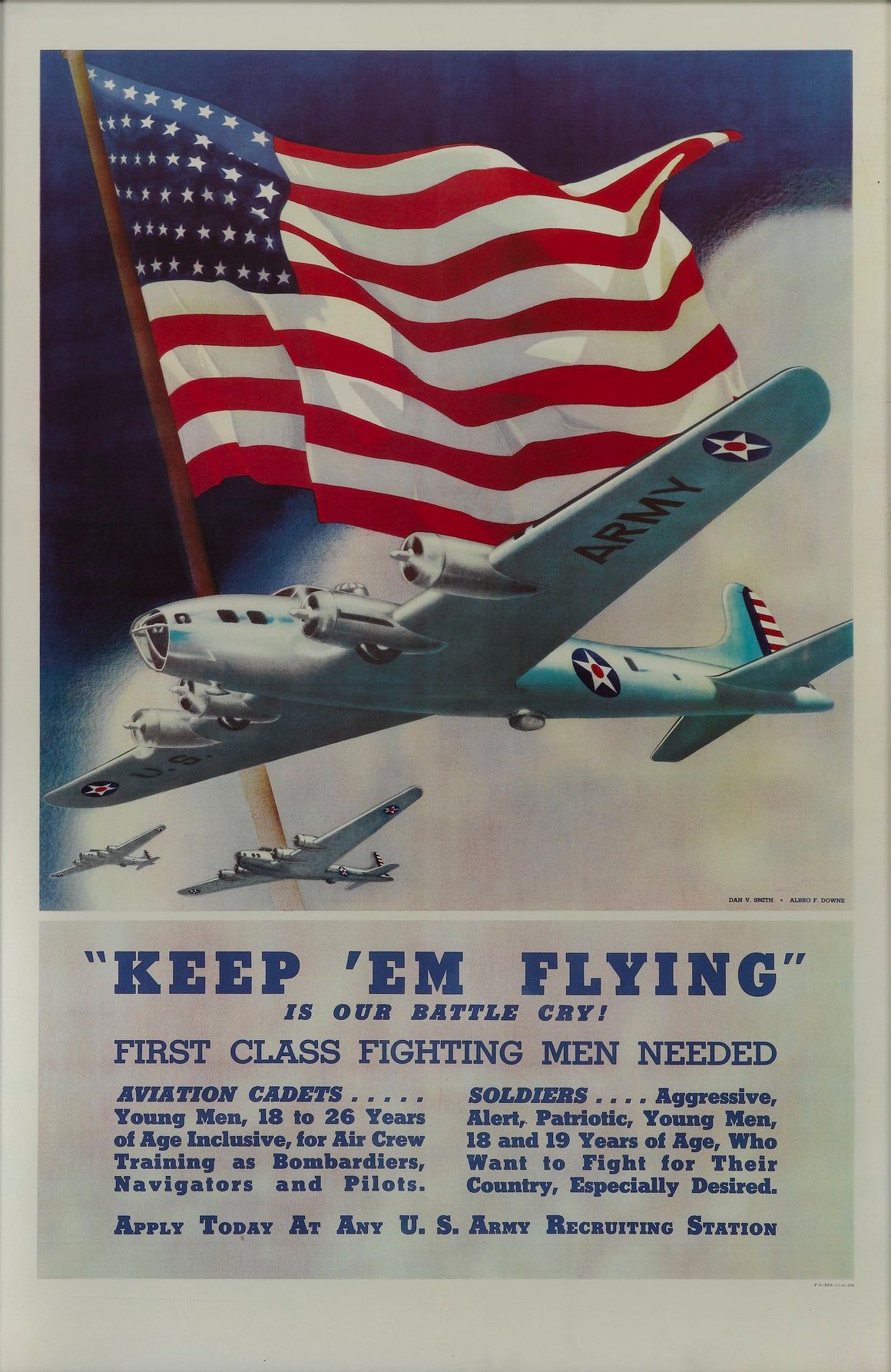 "'Keep 'Em Flying' is our Battle Cry!" Vintage WWII Army Recruitment Poster by Smith and Downe, 1942