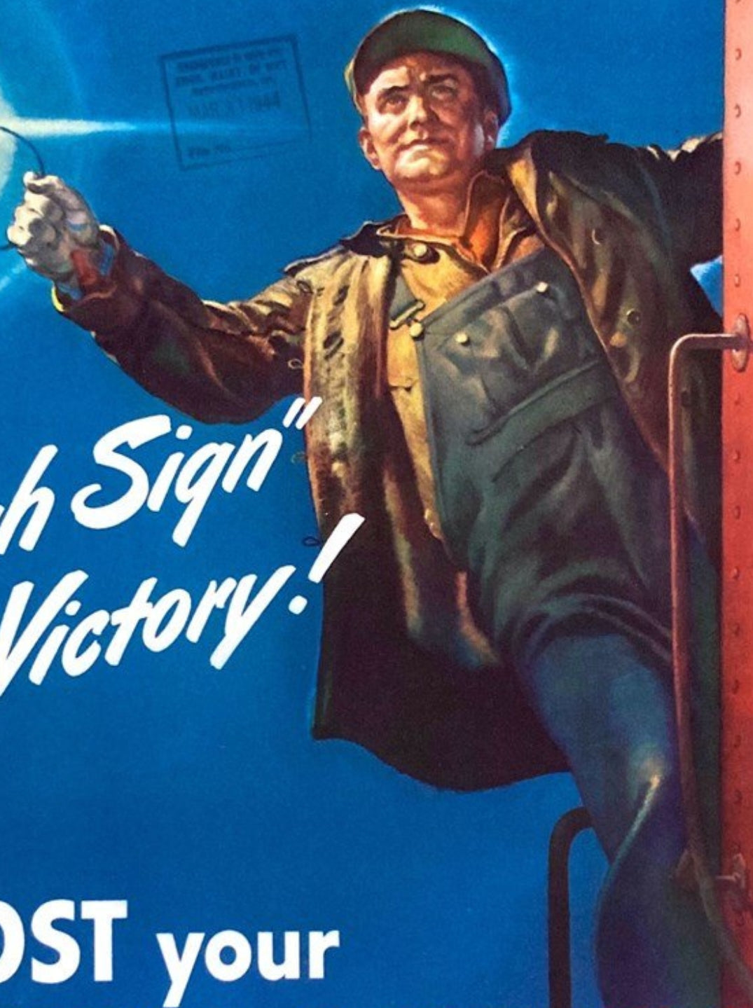"High Sign for Victory! Boost your Payroll Savings" Vintage WWII U.S. Treasury Poster, 1944