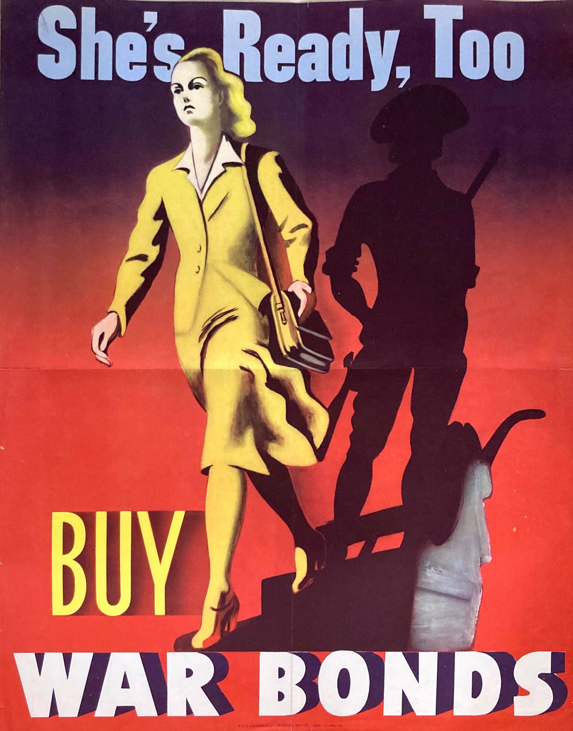 "She's Ready, Too. Buy War Bonds" Vintage WWII Bonds Poster, 1942