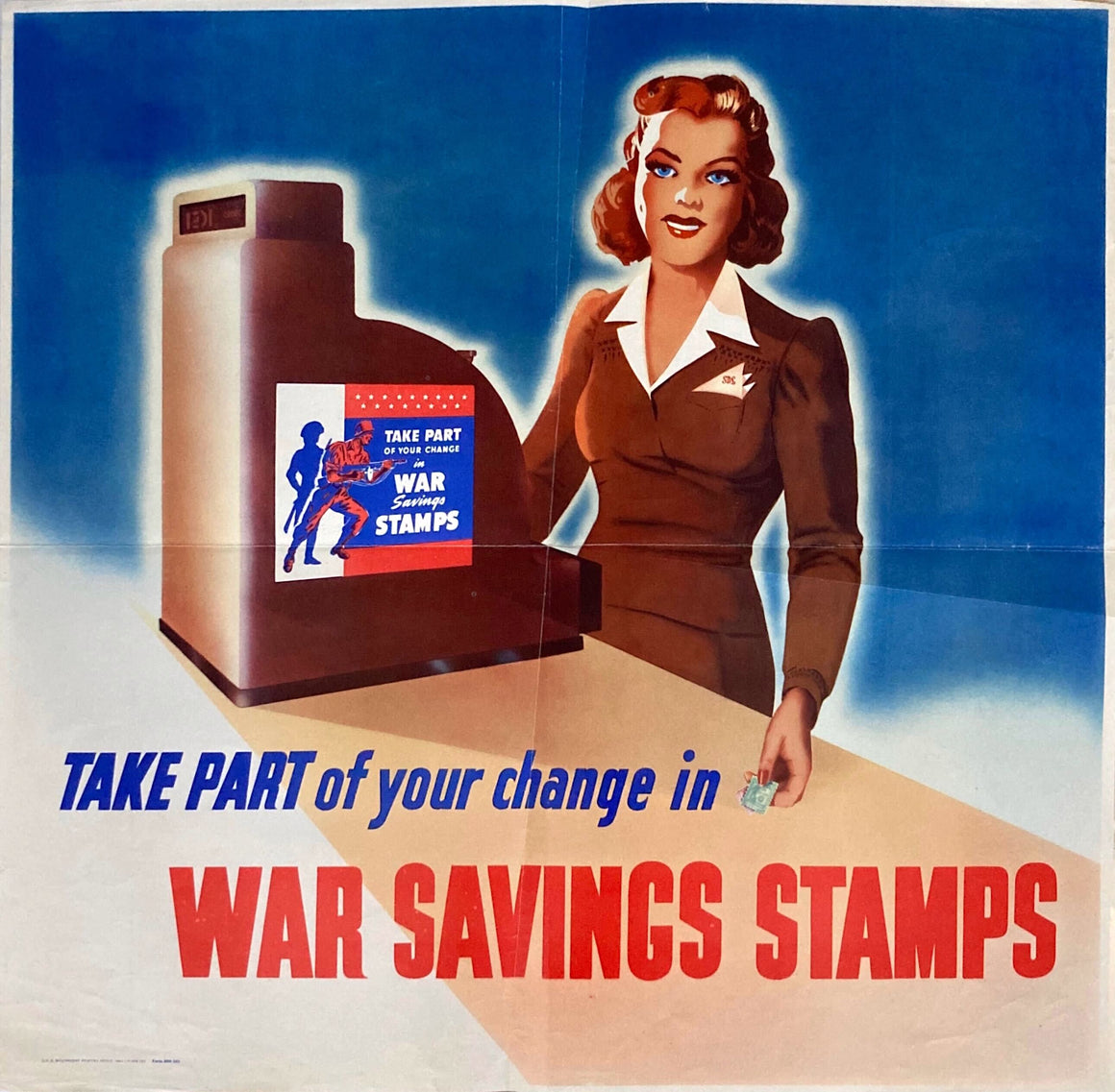 "Take Part of your change in War Savings Stamps" Vintage WWII Poster, 1942