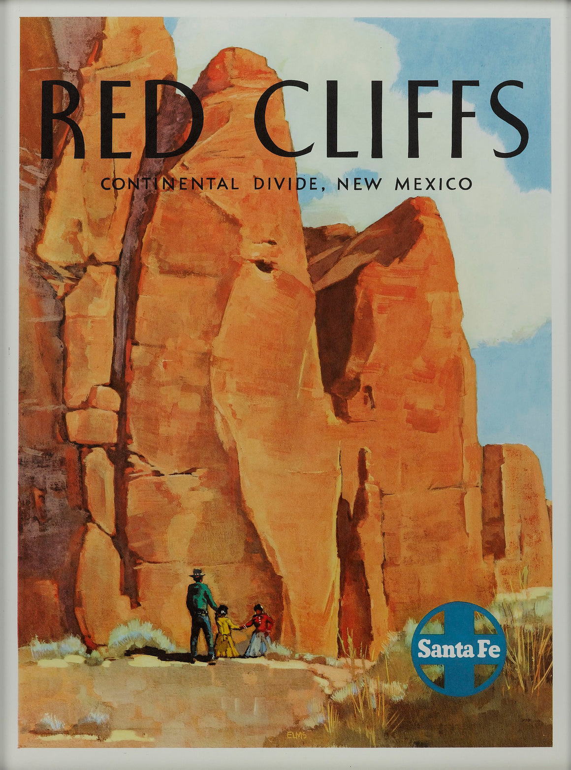 "Red Cliffs" Vintage Santa Fe Railroad Travel Poster by Frederick Elms, Circa 1950s