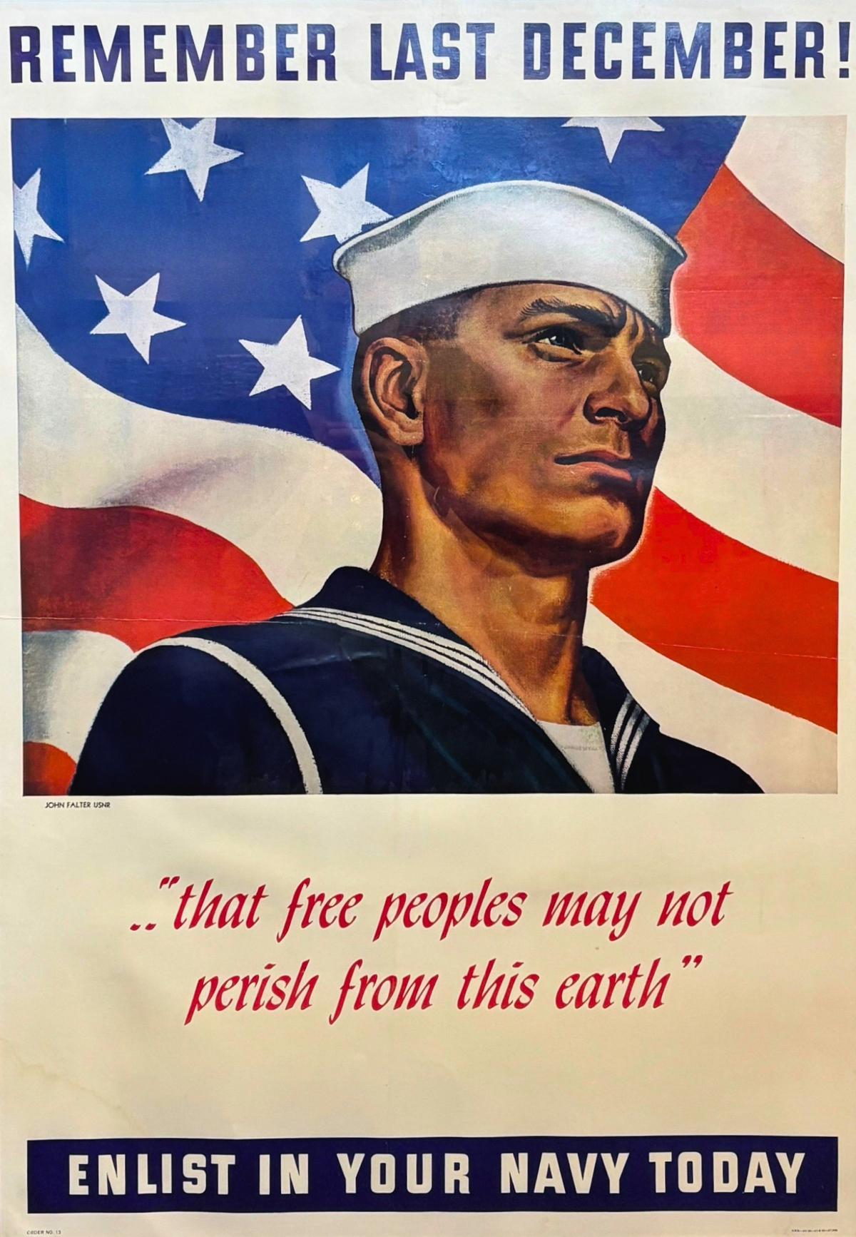 "Remember Last December. Enlist in Your Navy Today" Vintage WWII Poster