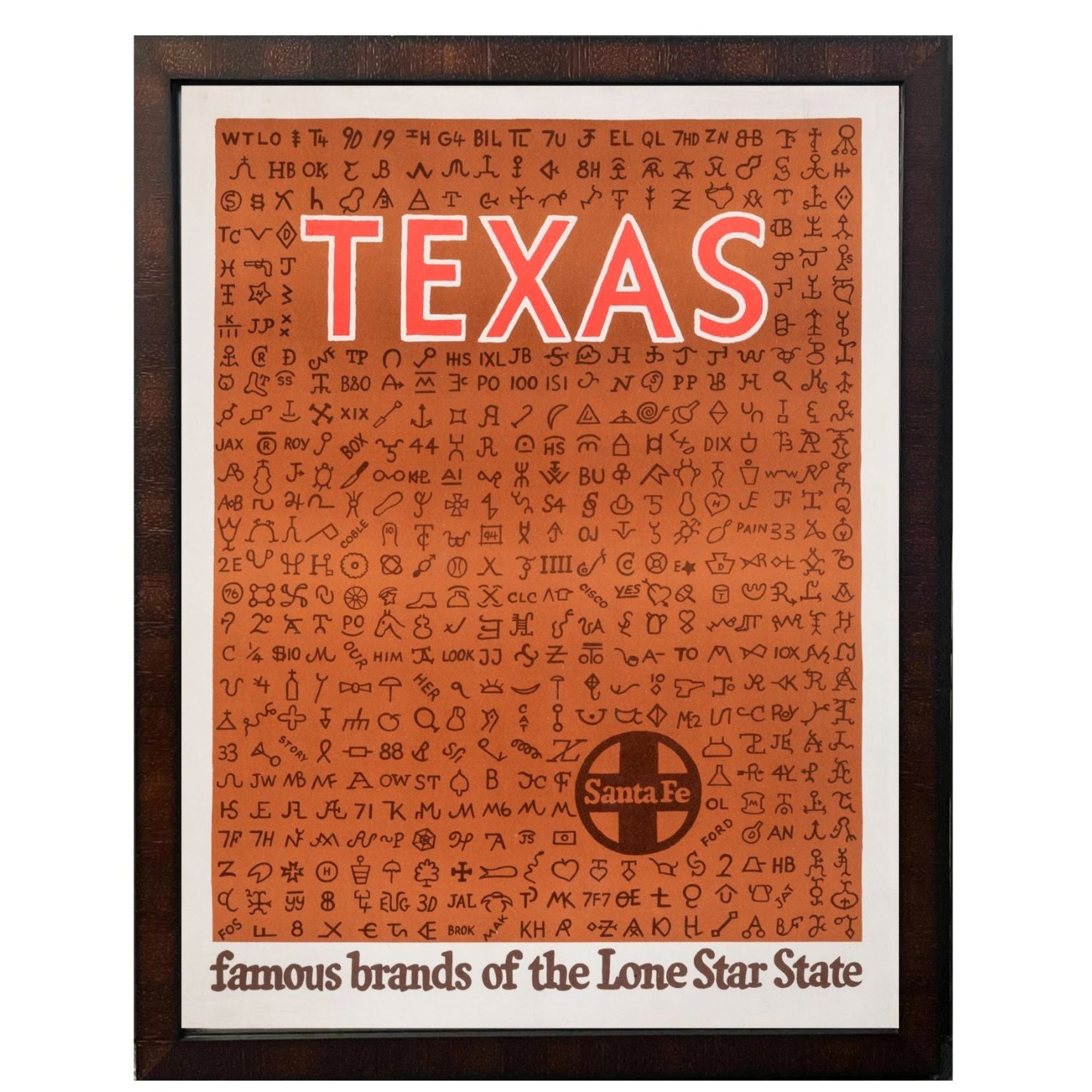 "Famous Brands of the Lone Star State" Santa Fe Railway Texas Travel Poster, Circa 1950