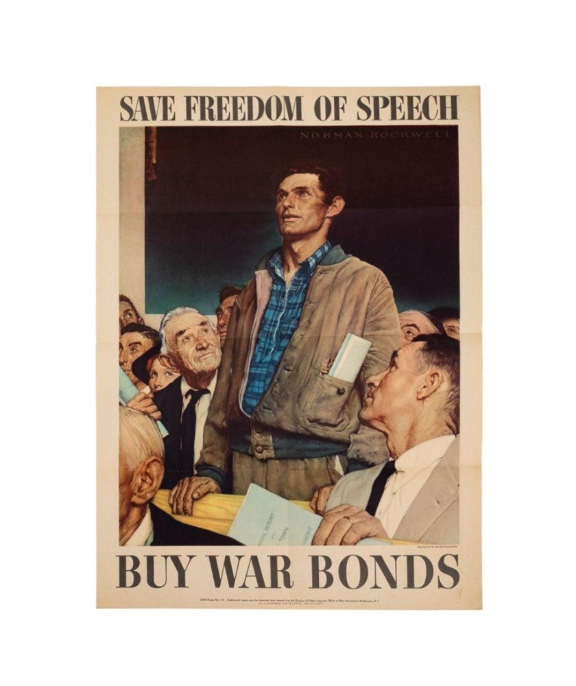 "Save Freedom of Speech. Buy War Bonds" Vintage WWII Poster by Norman Rockwell, 1943