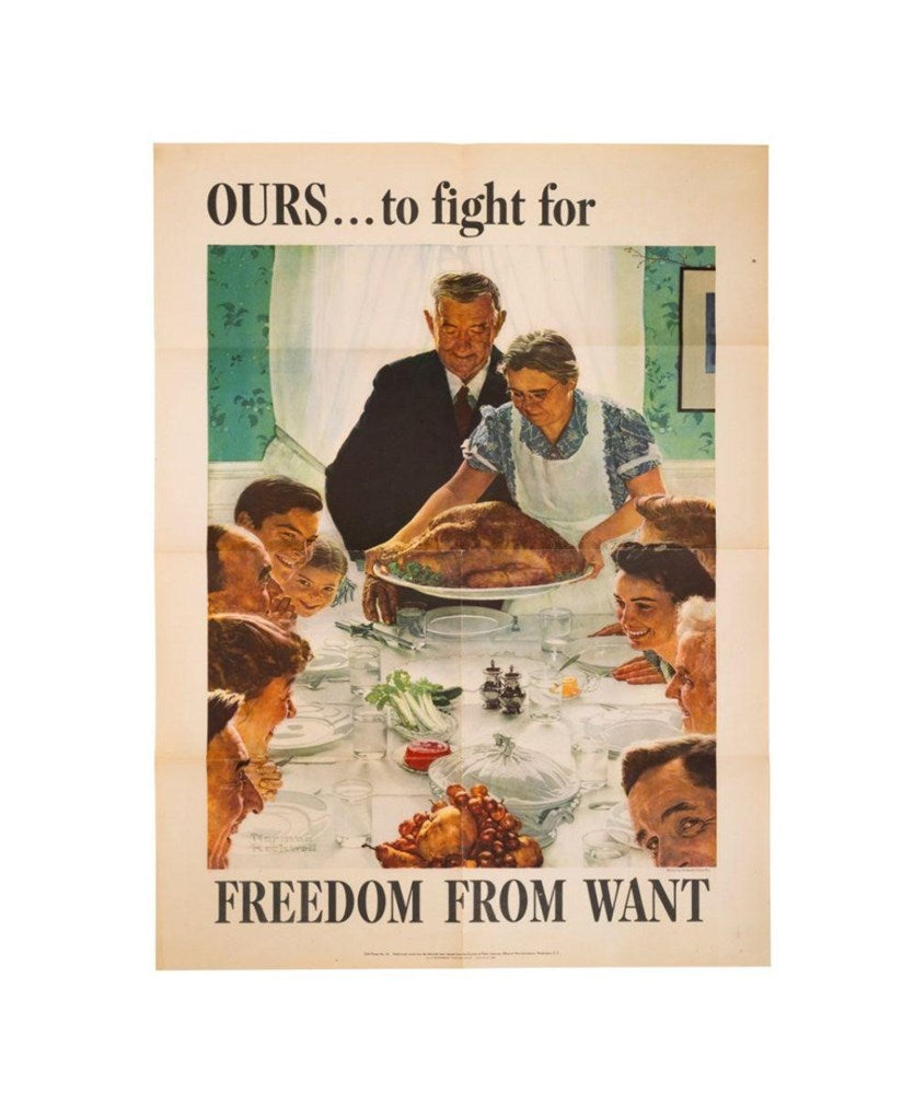 "Ours... To Fight For. Freedom from Want" Vintage WWII Poster by Norman Rockwell, 1943