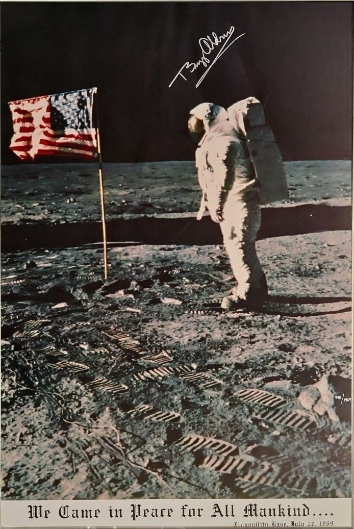 "We Came in Peace For All Mankind" Vintage Poster, Limited Edition No. 948/1969, Signed by Buzz Aldrin