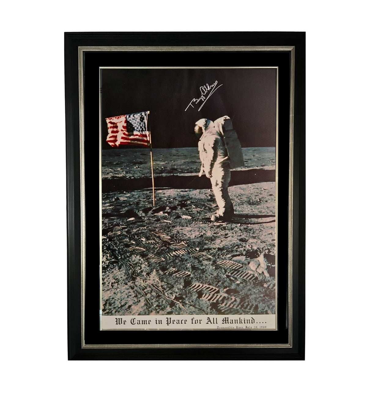 "We Came in Peace For All Mankind" Vintage Poster, Limited Edition No. 948/1969, Signed by Buzz Aldrin