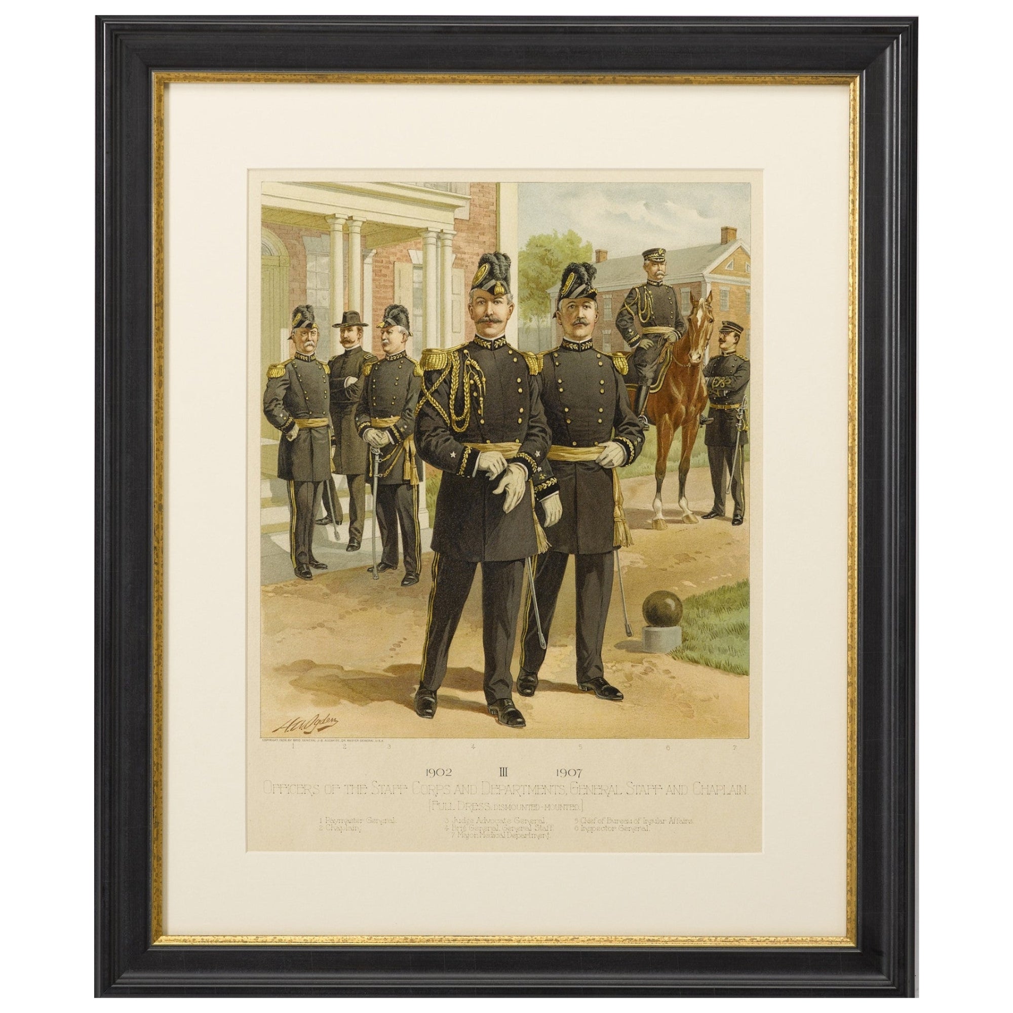 1908 "1902-1907 Officers of the Staff Corps & Departments, General Staff and Chaplain in Full Dress" Chromolithograph by C. Ogden