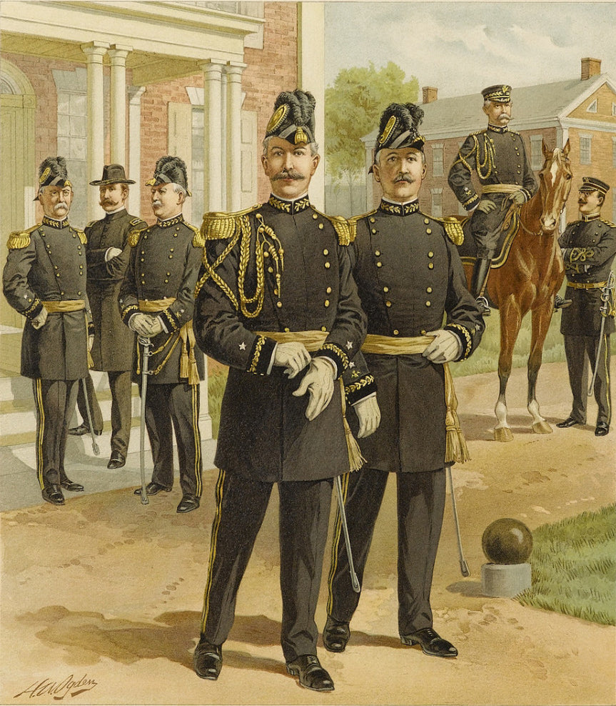 1908 "1902-1907 Officers of the Staff Corps & Departments, General Staff and Chaplain in Full Dress" Chromolithograph by C. Ogden - The Great Republic