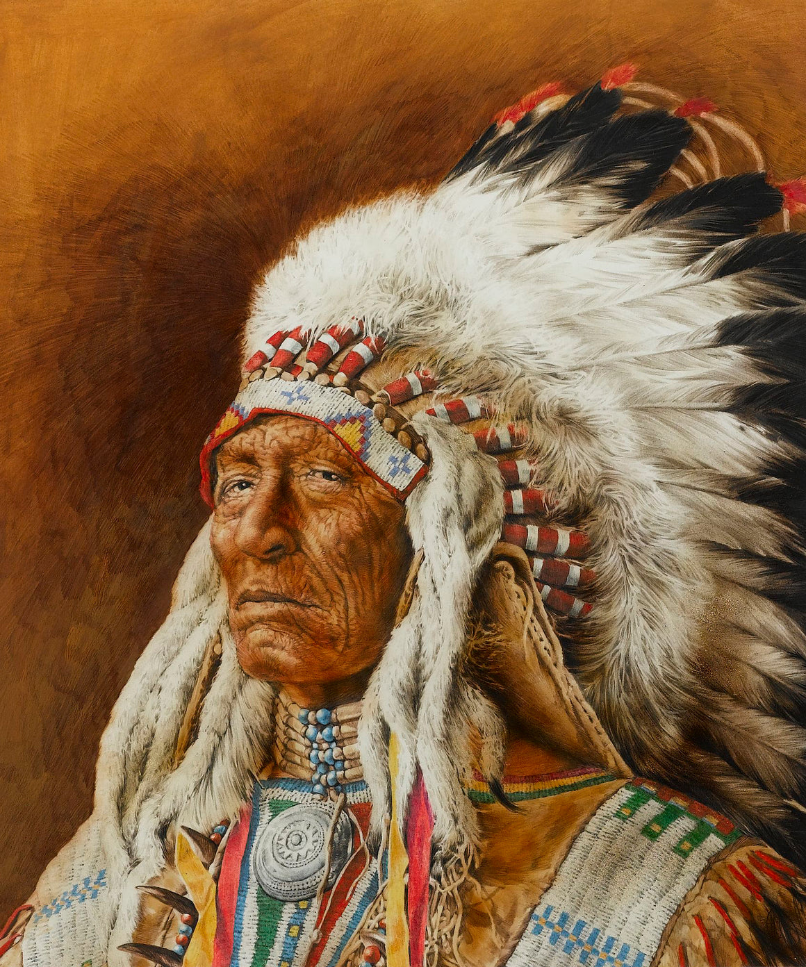 "Legends of the West - Indian Chief" by Chris Calle, Mixed Media Painting on Illustration Board