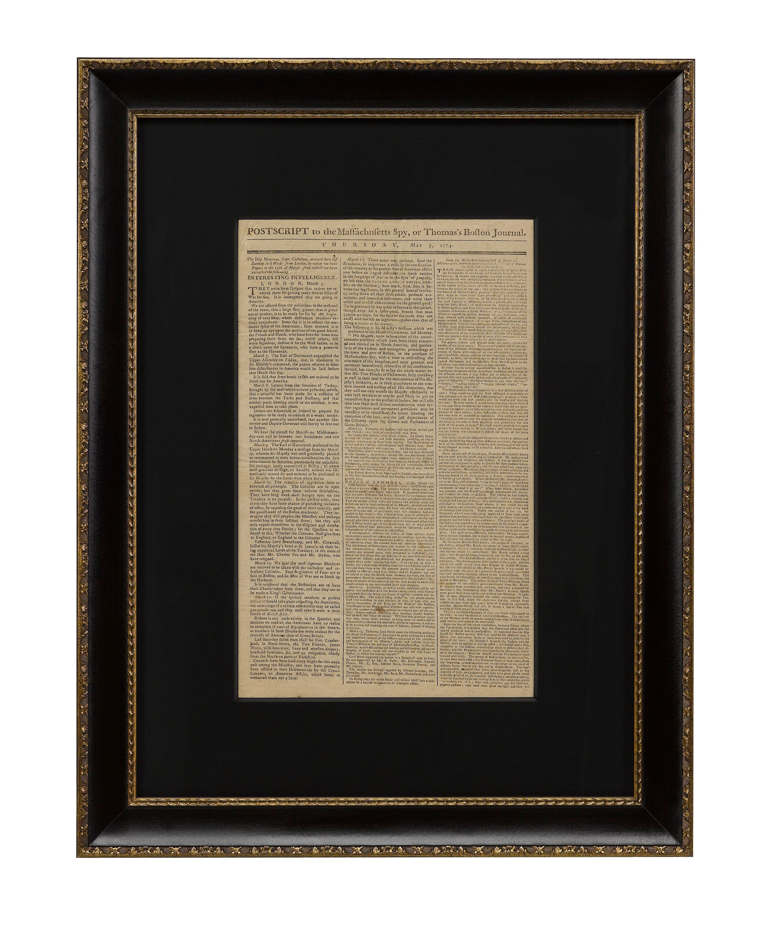 "Postscript to The Massachusetts Spy, or Thomas’s Boston Journal" Issued May 5, 1774