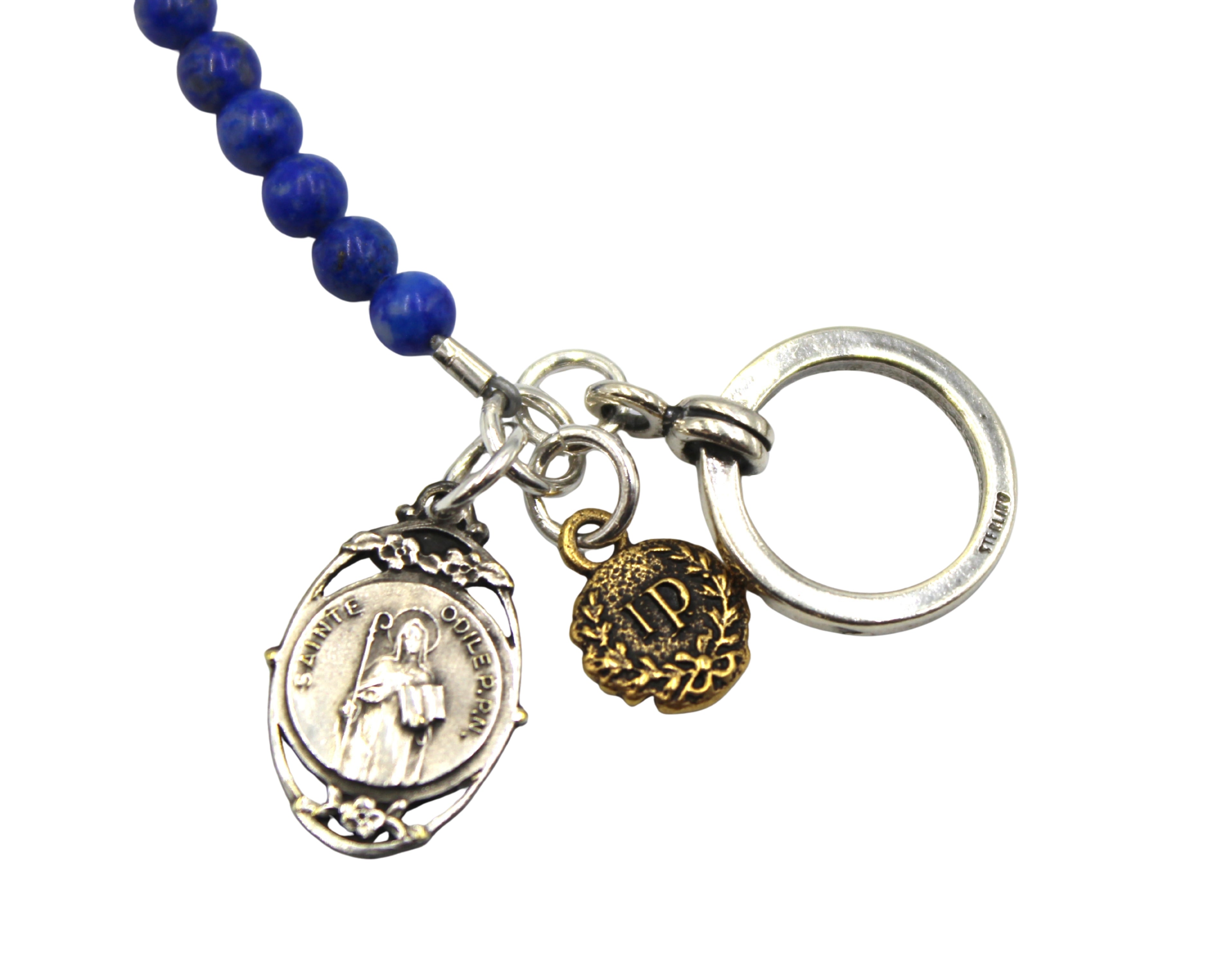 Antique Sainte Odile Medal on Sodalite Double Wrap Bracelet