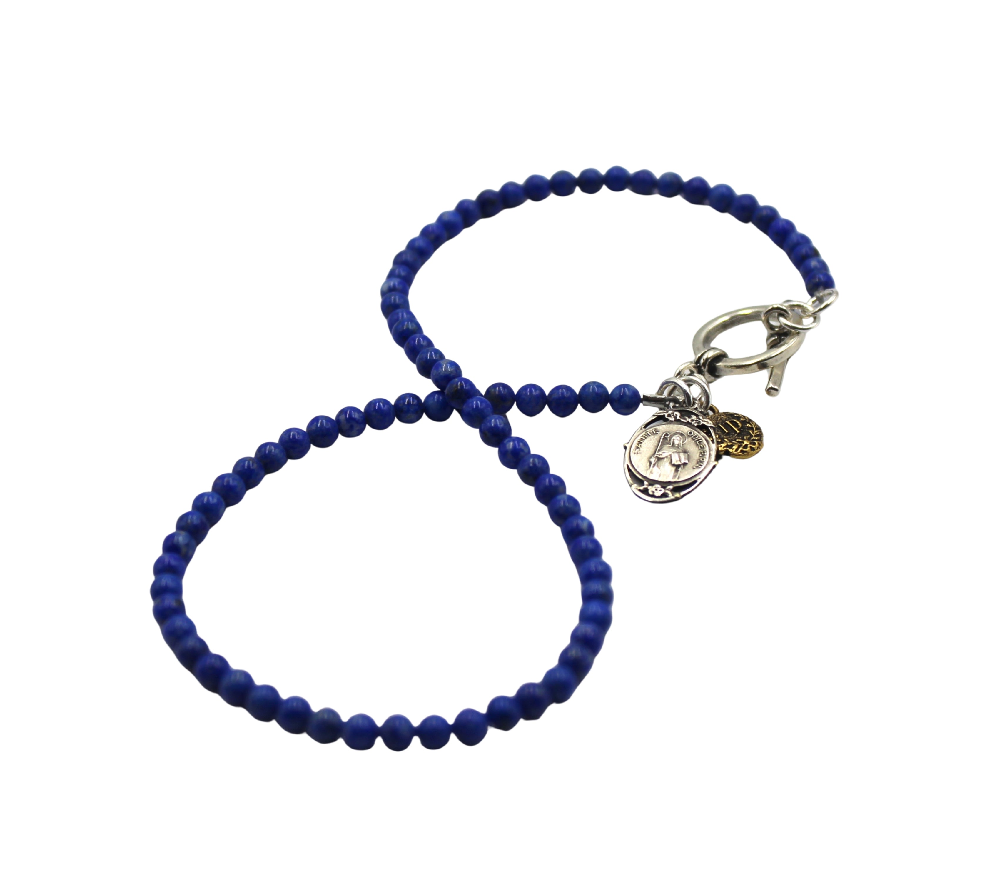 Antique Sainte Odile Medal on Sodalite Double Wrap Bracelet