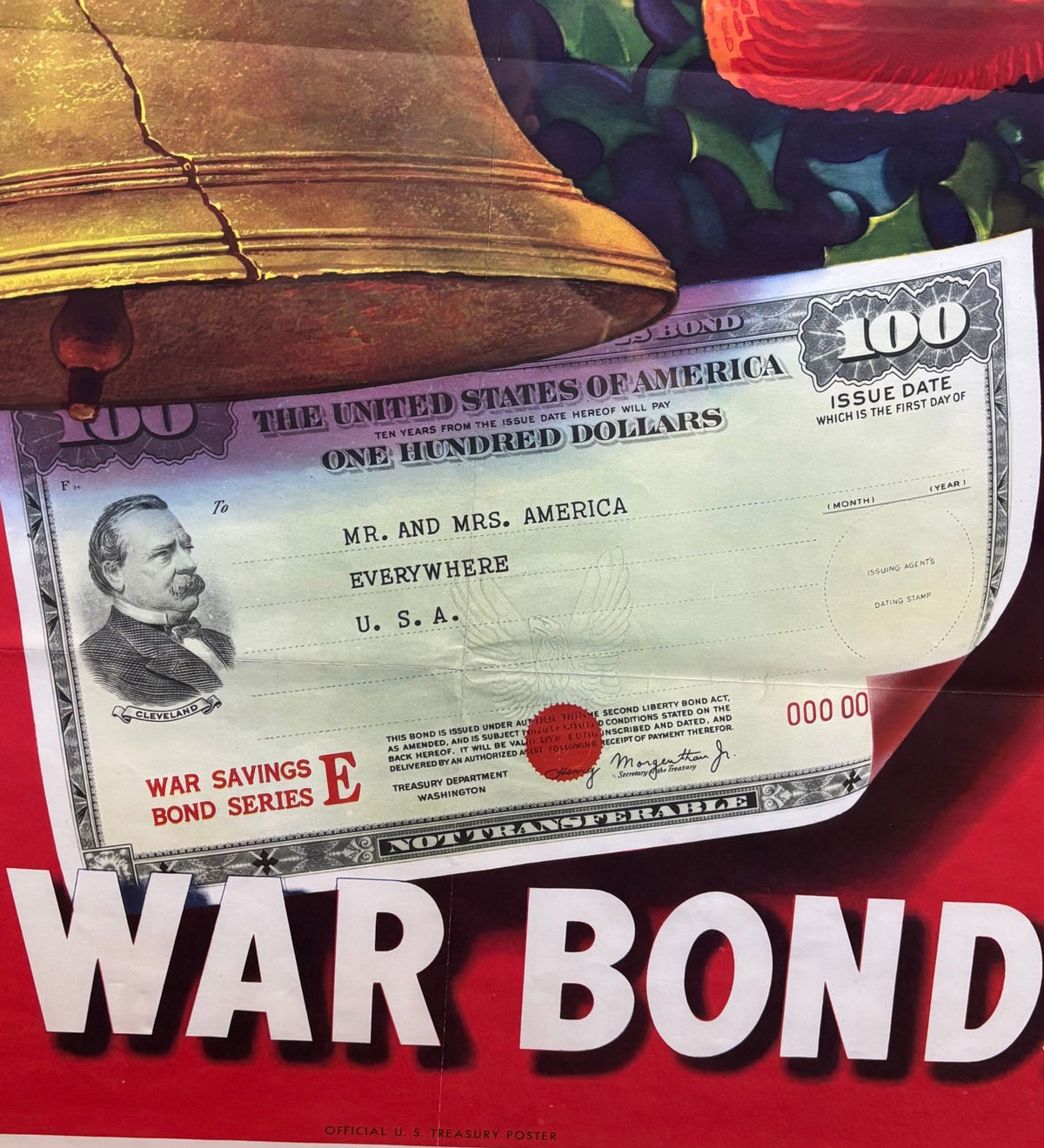 "For Liberty and Peace on Earth Give War Bonds" Vintage WWII Christmas Poster by Lyman Simpson, 1944