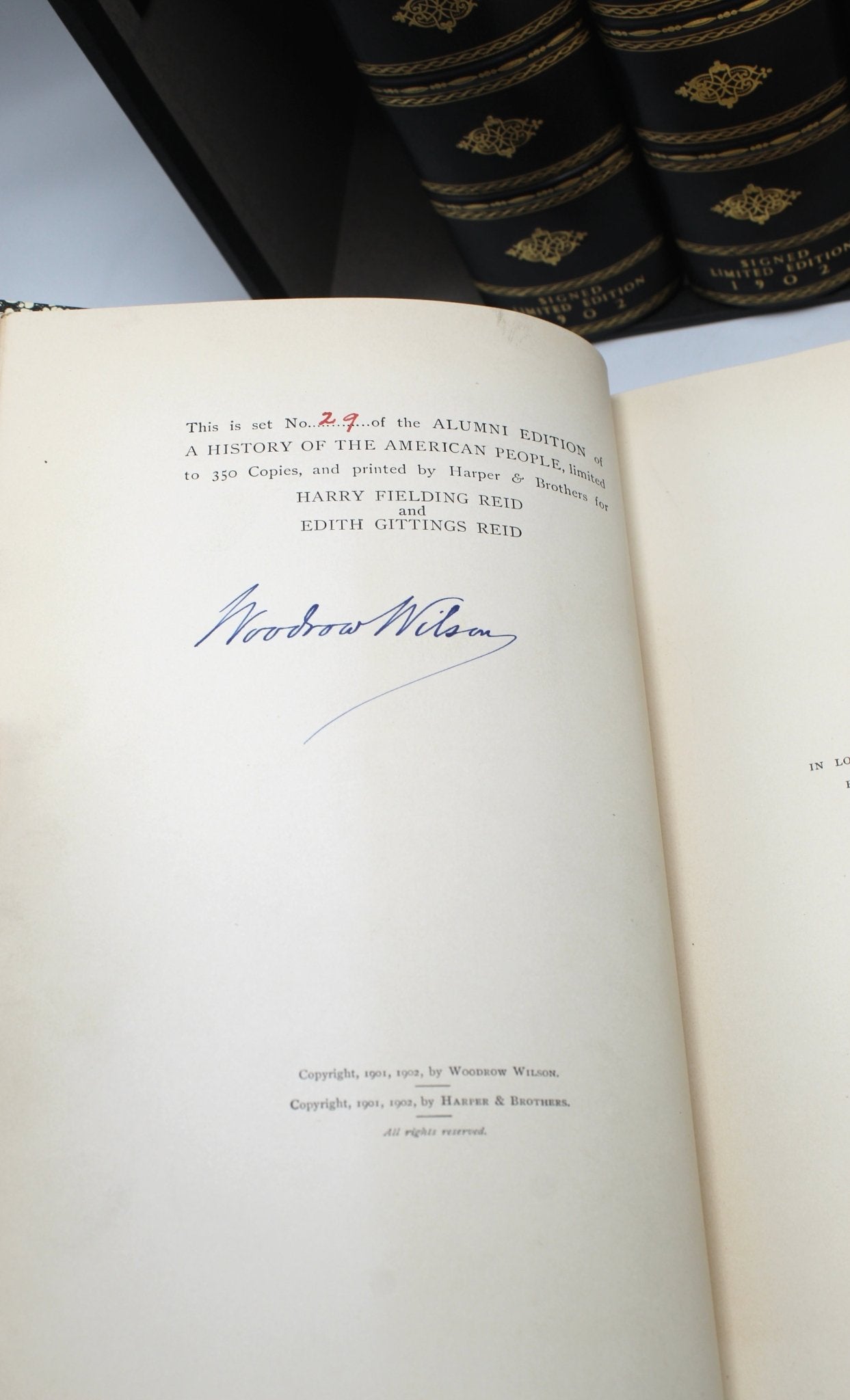 A History of the American People, Signed by Woodrow Wilson, Alumni Edition #29 of 350, Five Volume Set, 1902 - The Great Republic