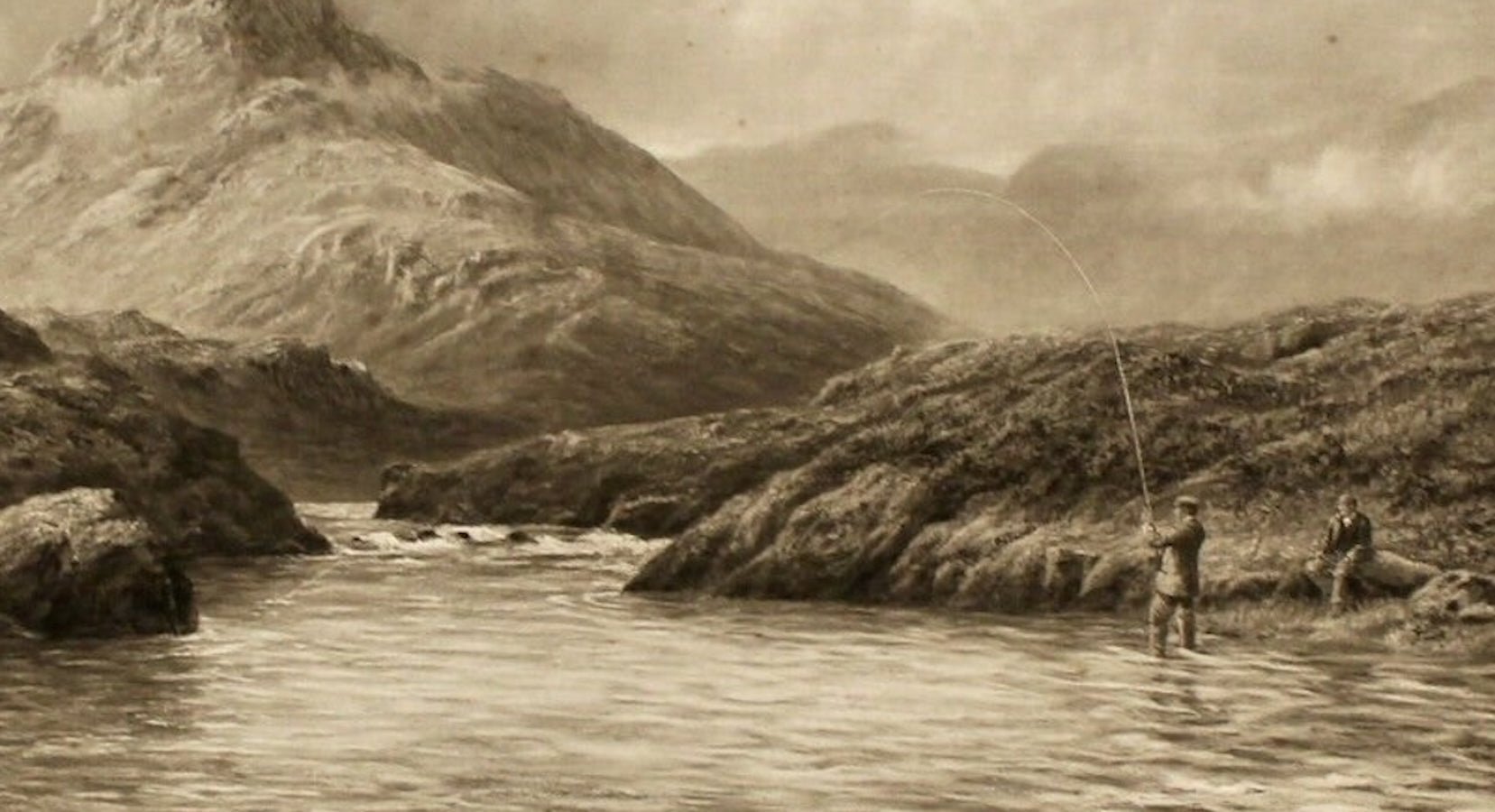 "A Tight Line," Signed by Douglas Adams, Fishing Print, 1903 - The Great Republic