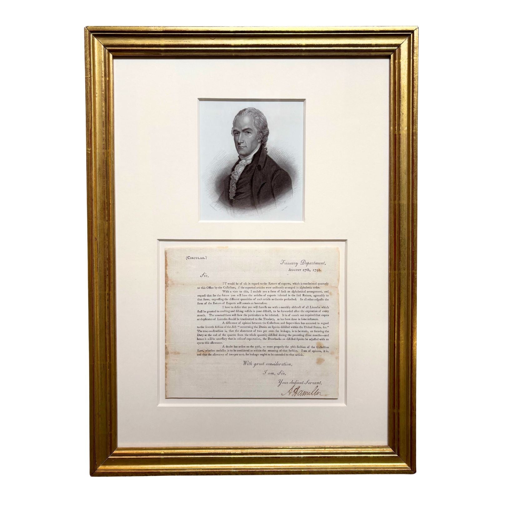 Alexander Hamilton Signed Letter, Dated August 27, 1792 - The Great Republic