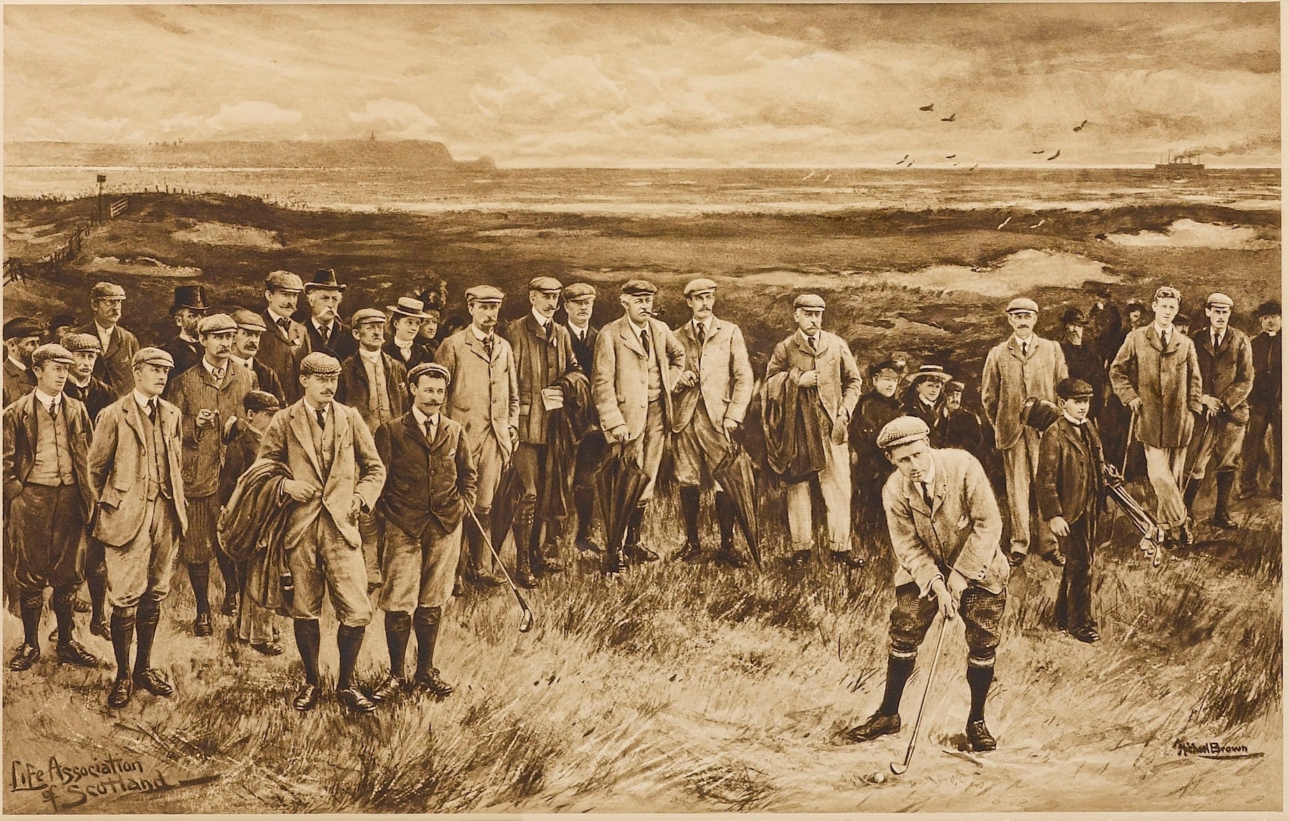 "Amateur Championship at Sandwich" by Michael Brown, Life Association of Scotland Calendar, 1901 - The Great Republic