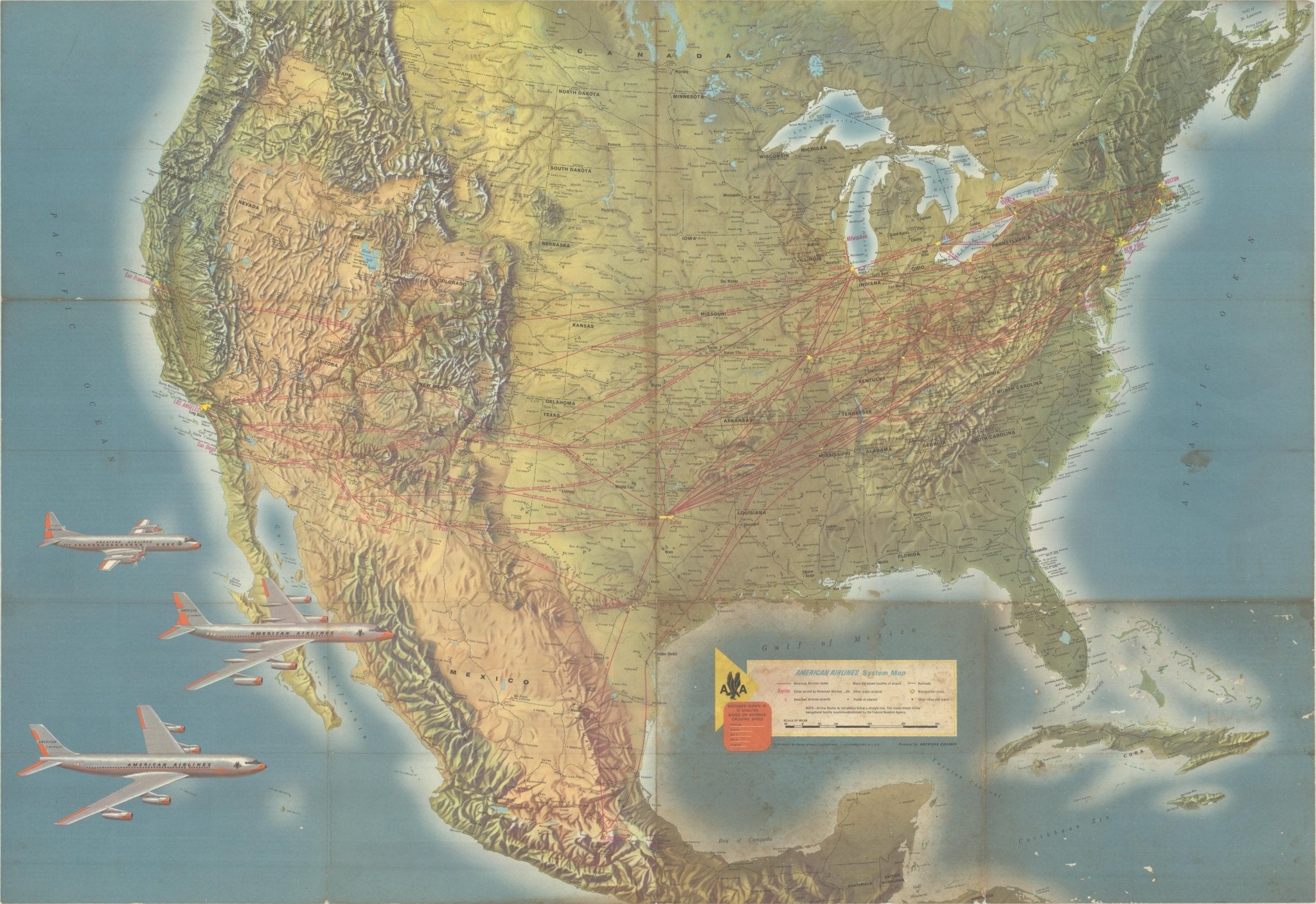 "American Airlines System Map" by Rand McNally & Co., circa 1962 - The Great Republic
