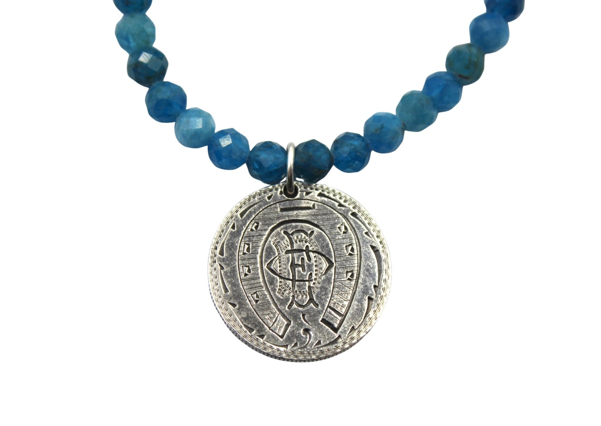 Antique 1877 Seated Liberty Coin Engraved Love Token on a Faceted Apatite Necklace - The Great Republic
