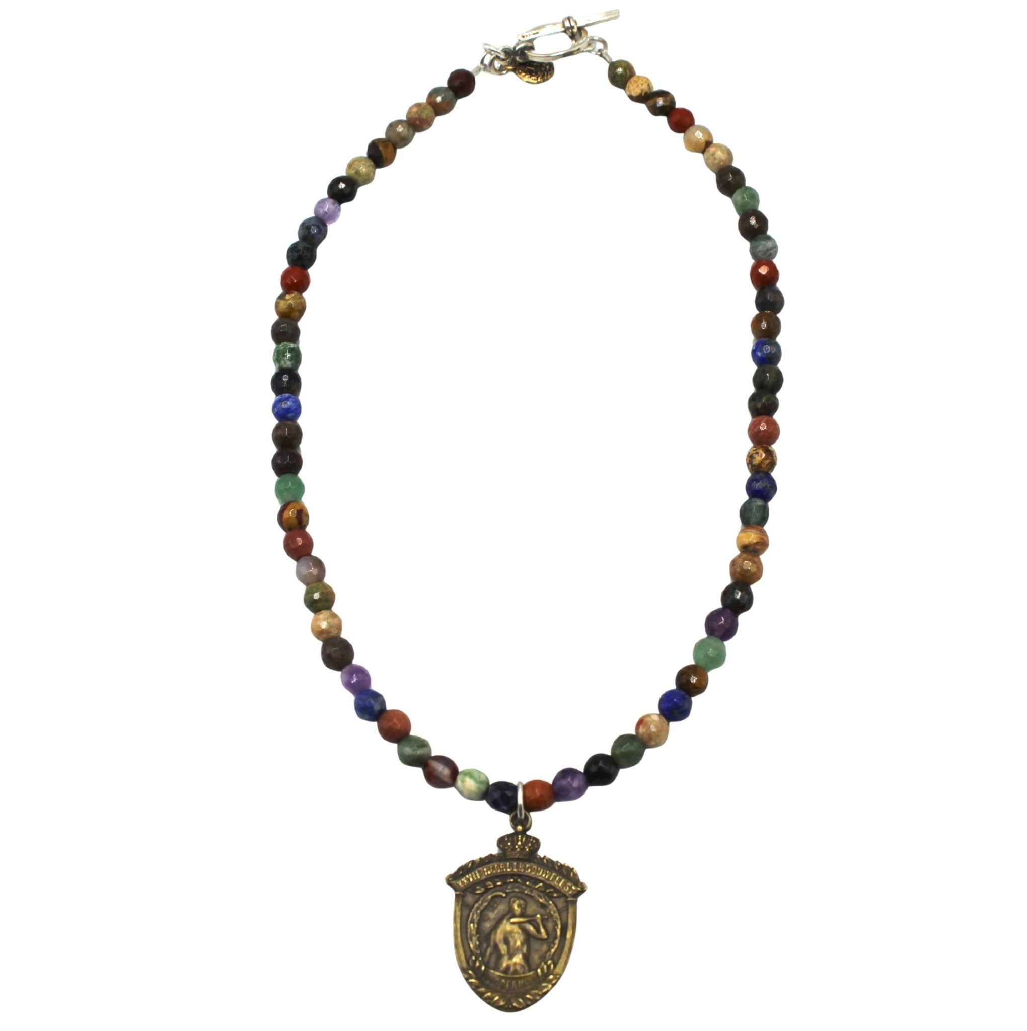 Antique Belgian 1923 "XXVII Noodergouwteest Borgerhout" Medal on Faceted Multistone Necklace - The Great Republic