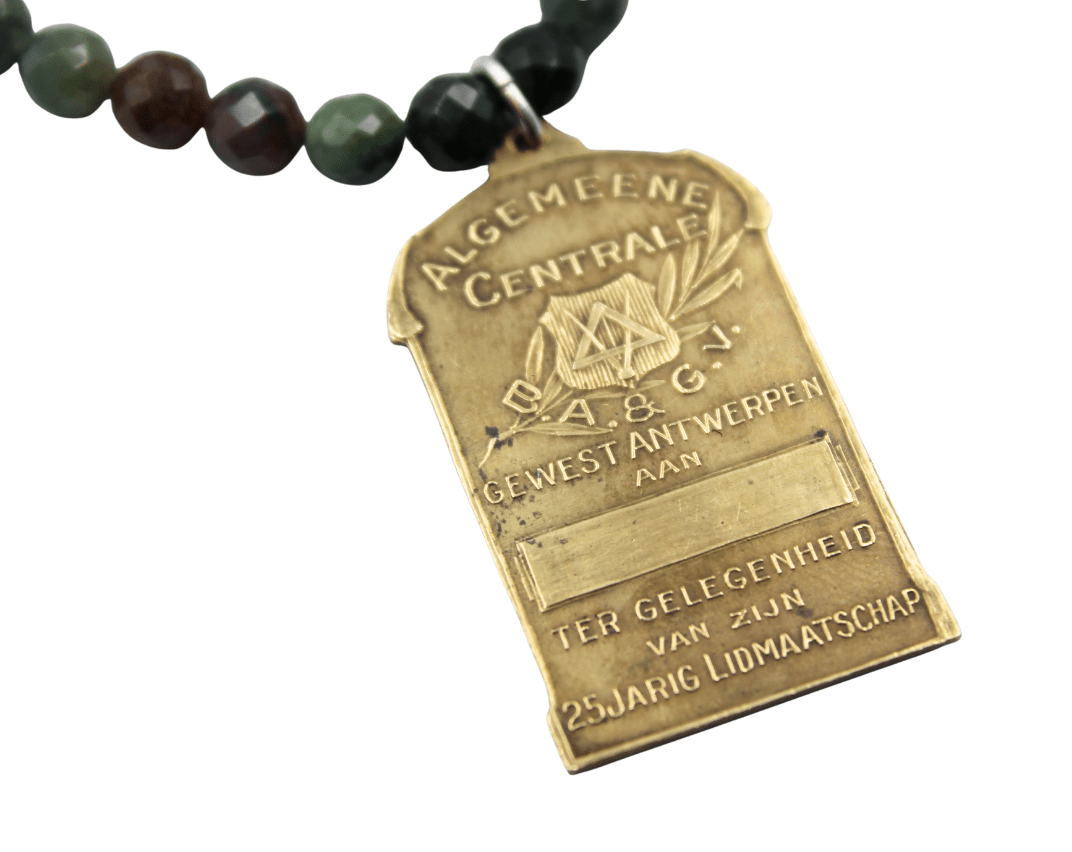 Antique Belgian Bronze Perseverance Medal on a Multistone Necklace - The Great Republic
