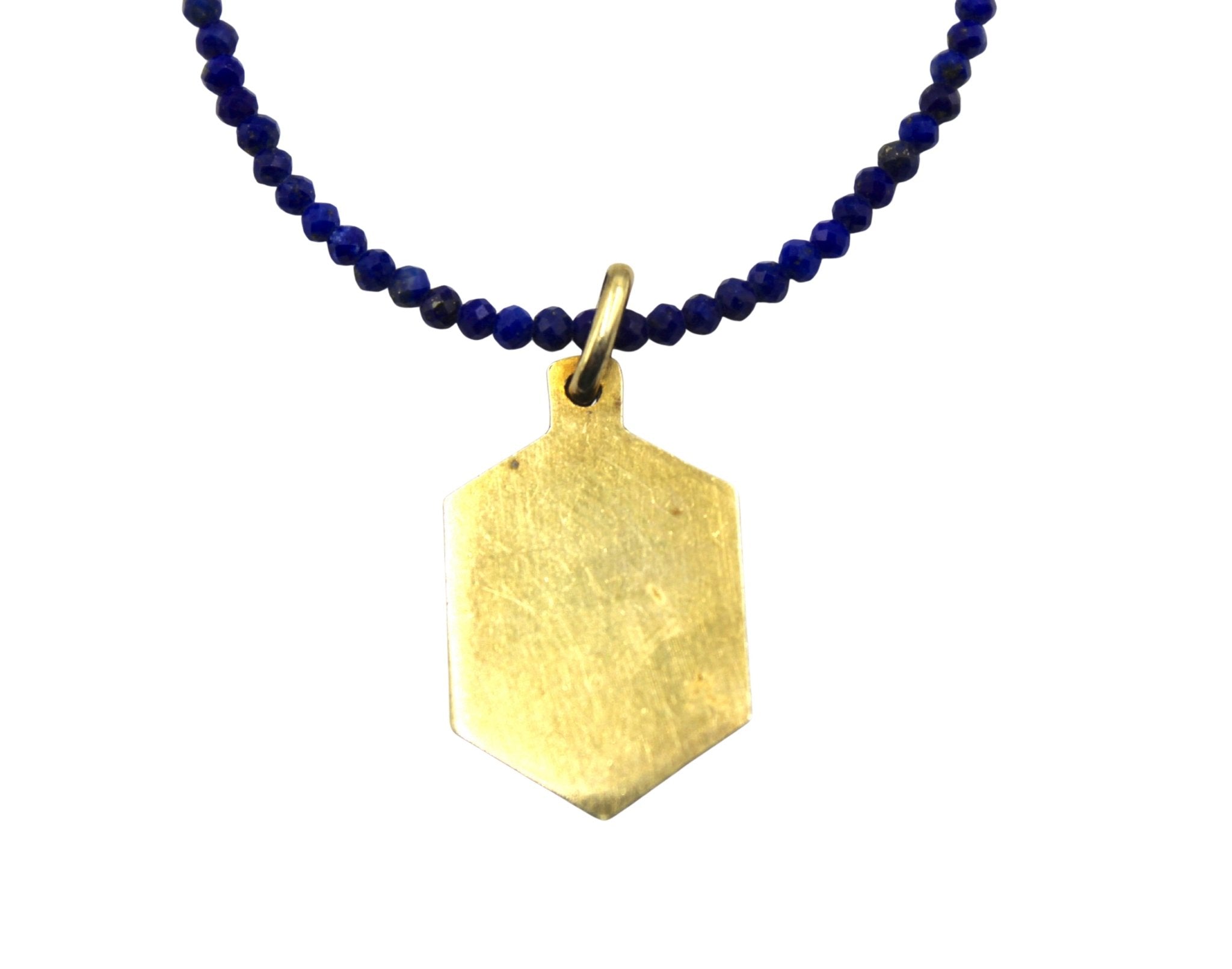 Antique Belgian Enameled Medal of Saint Hubert on Faceted Blue Lapis Necklace - The Great Republic