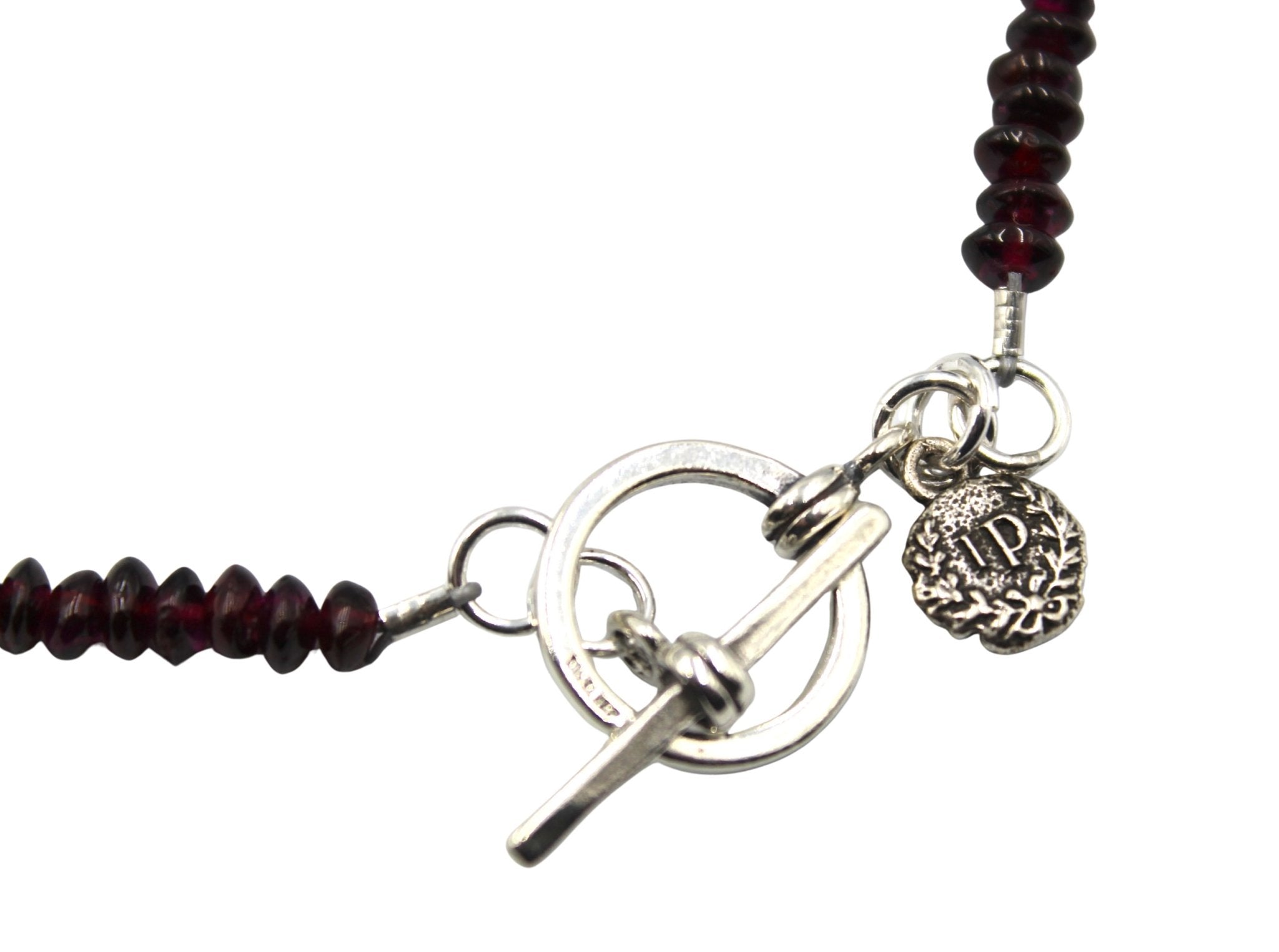 Antique Belgian Garnet, Marcasite, and Sterling Silver Cross on Garnet Bead Necklace - The Great Republic