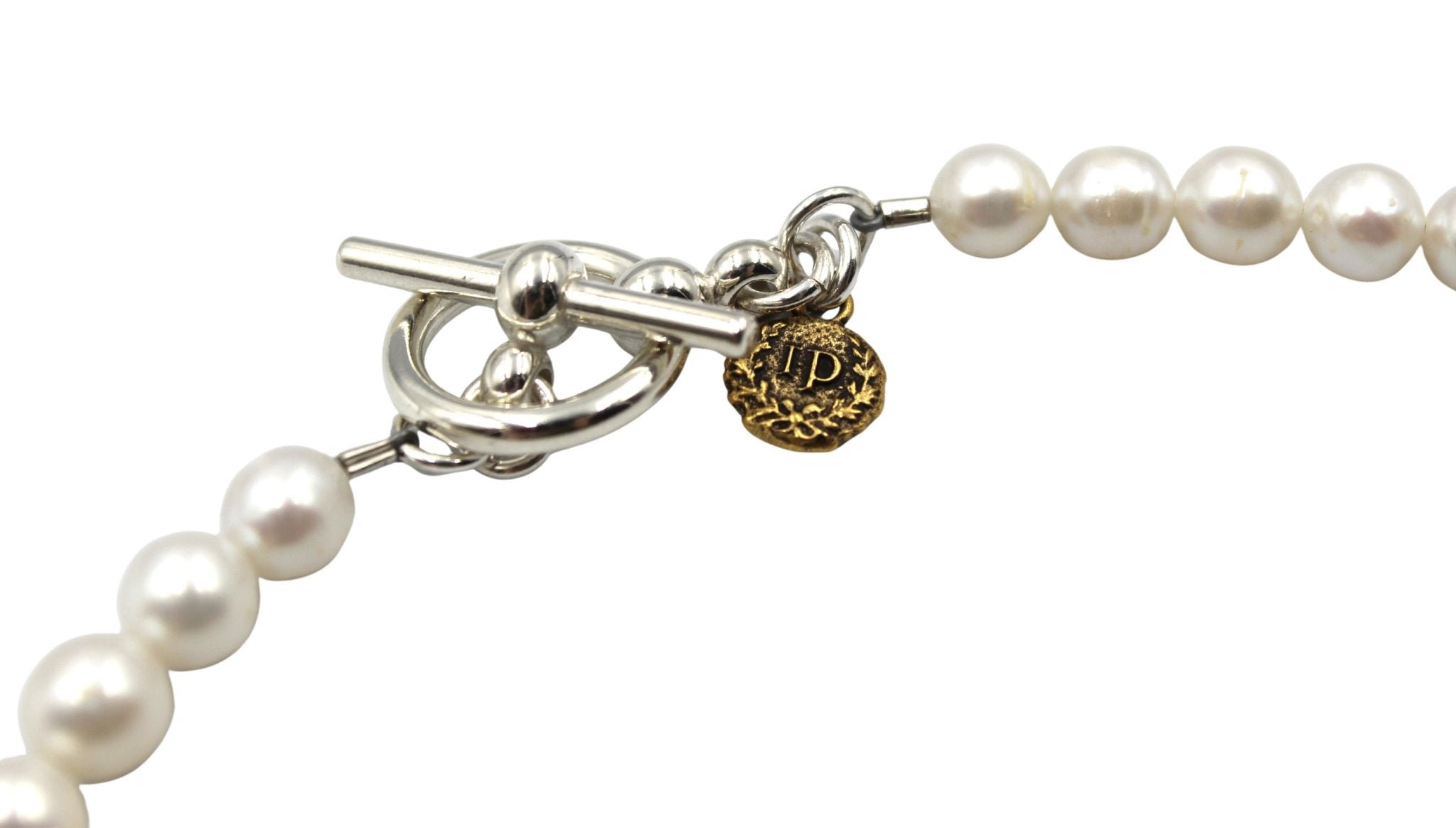 Antique Belgian Silvered Bronze Bull Medal on Freshwater Pearl Necklace - The Great Republic