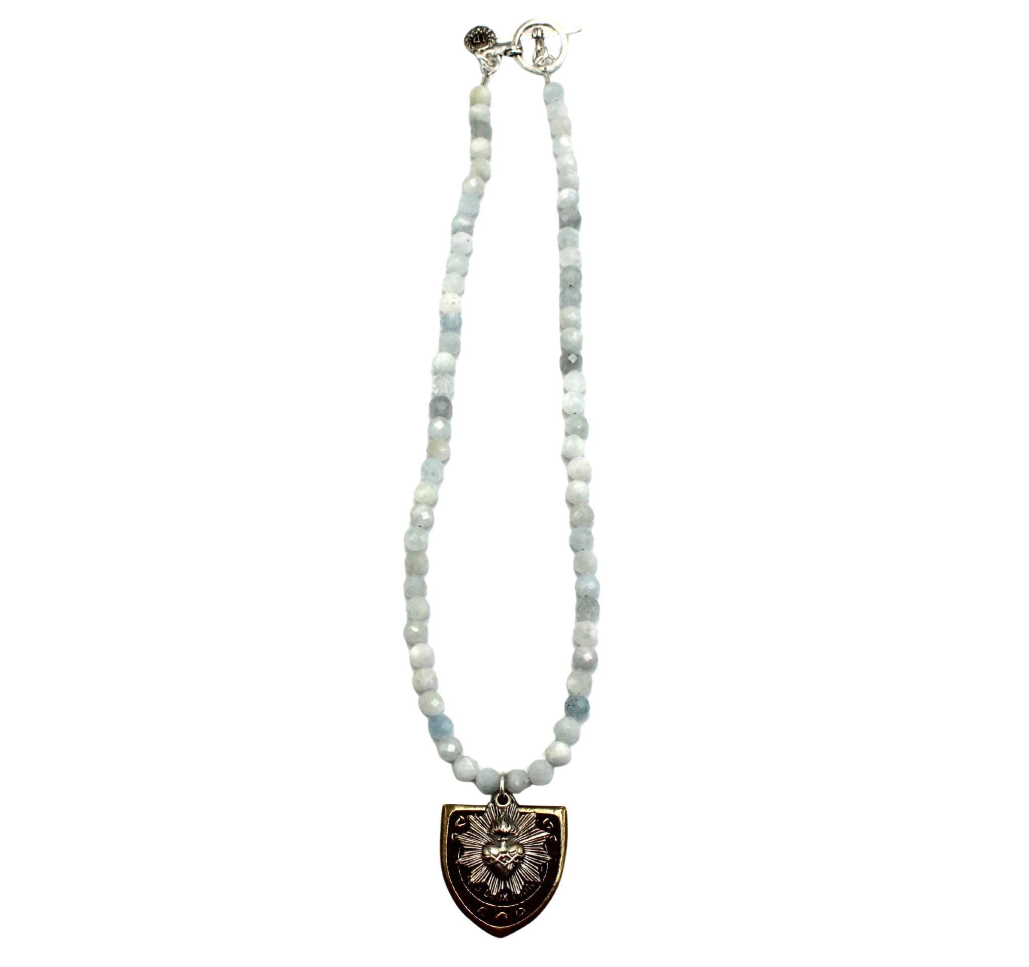 Antique Belgian Sporting Medal on a Faceted Aquamarine Necklace - The Great Republic
