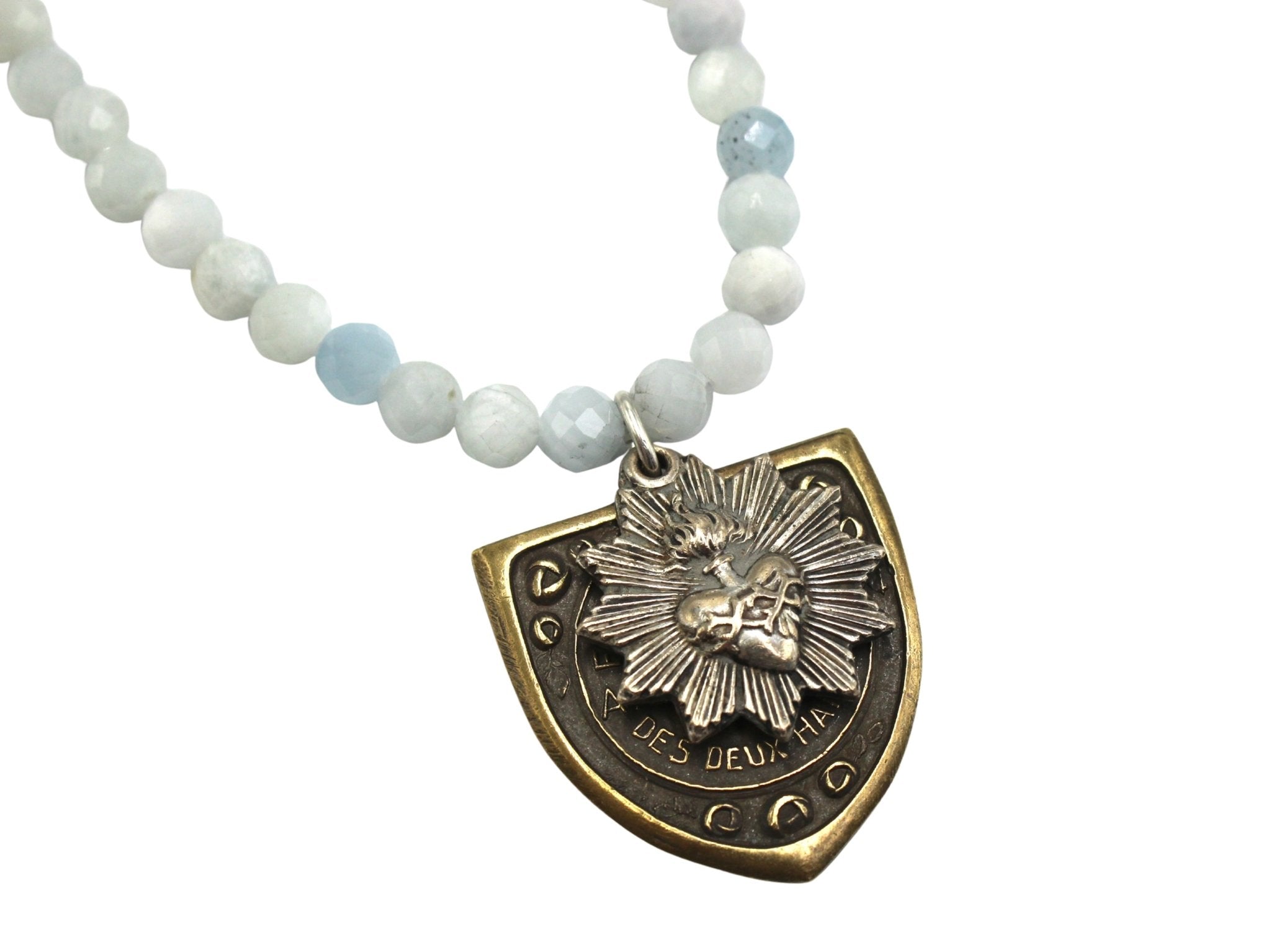 Antique Belgian Sporting Medal on a Faceted Aquamarine Necklace - The Great Republic