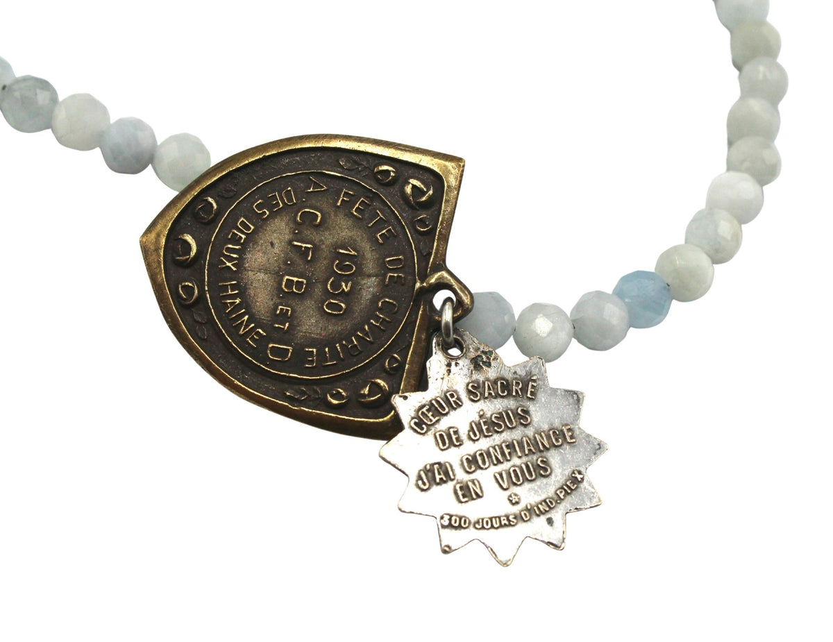 Antique Belgian Sporting Medal on a Faceted Aquamarine Necklace - The Great Republic
