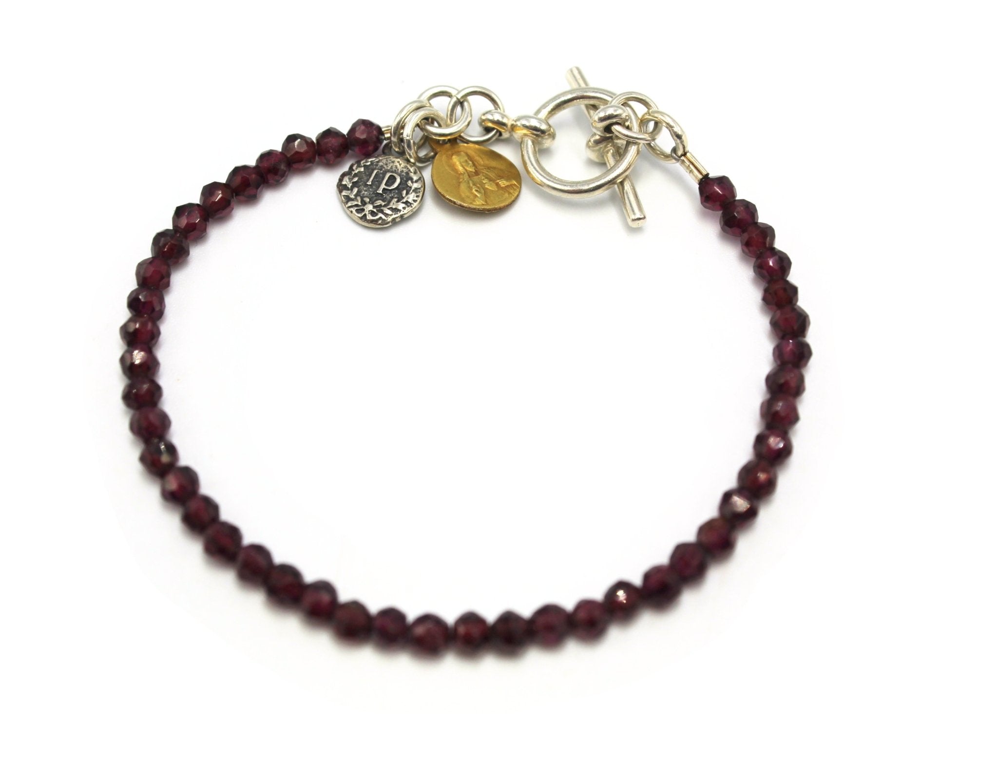 Antique Belgium “Notre Dame de Hal” Medal on Faceted Garnet Bracelet - The Great Republic