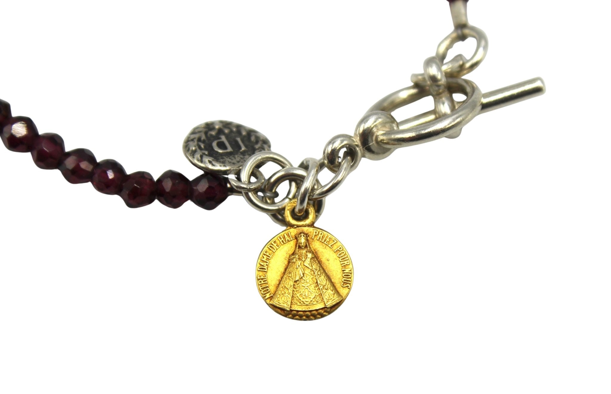 Antique Belgium “Notre Dame de Hal” Medal on Faceted Garnet Bracelet - The Great Republic