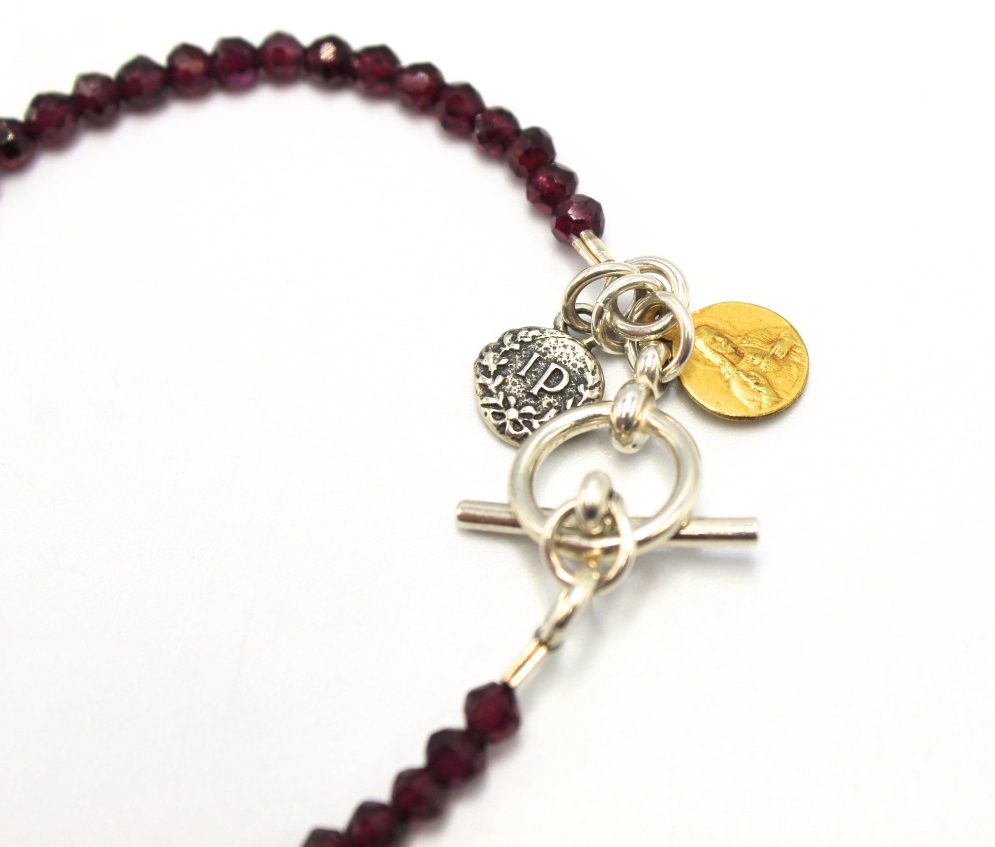 Antique Belgium “Notre Dame de Hal” Medal on Faceted Garnet Bracelet - The Great Republic