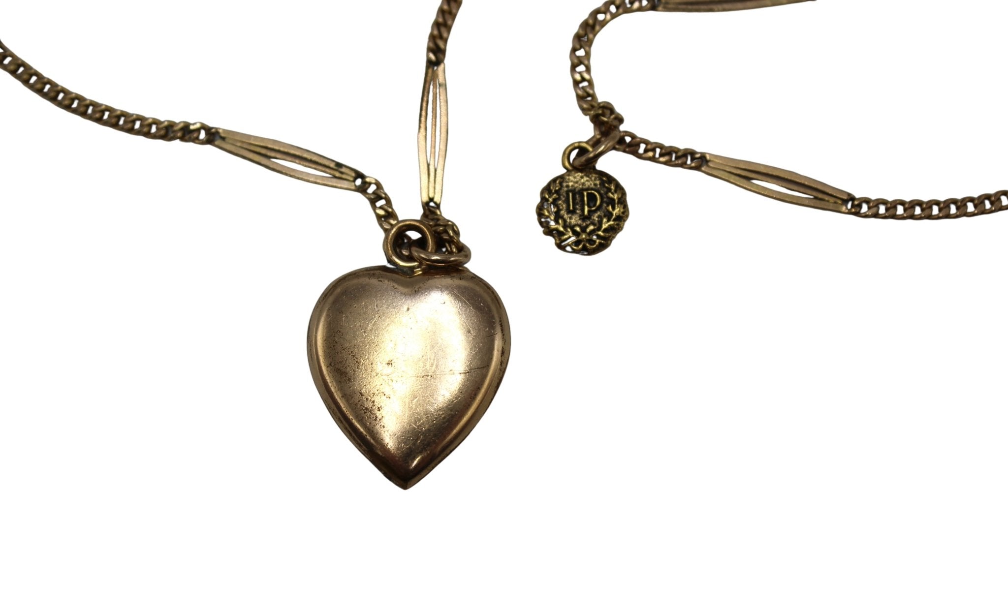 Antique British Gold Filled Sautoir Necklace with Red Stone Heart - The Great Republic