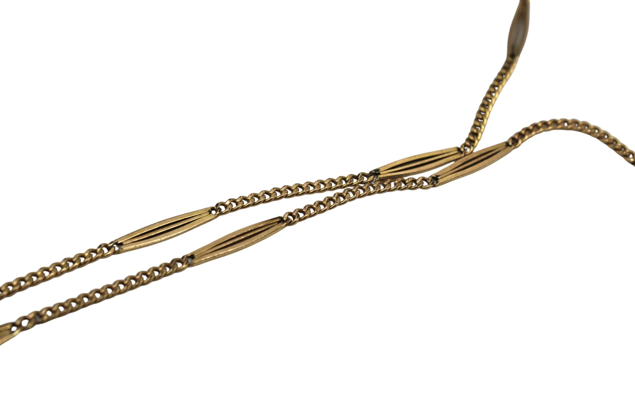 Antique British Gold Filled Sautoir Necklace with Red Stone Heart - The Great Republic