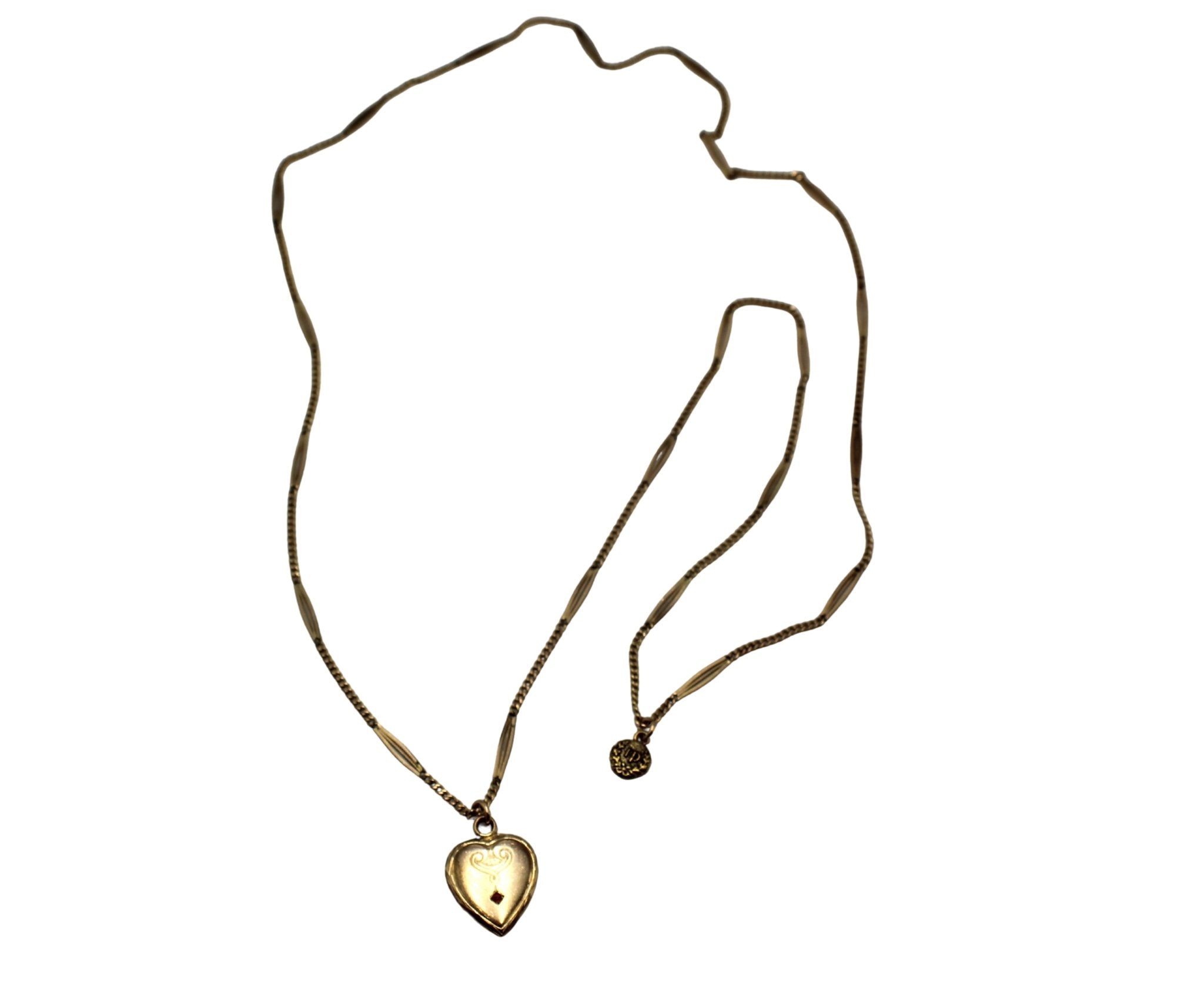 Antique British Gold Filled Sautoir Necklace with Red Stone Heart - The Great Republic