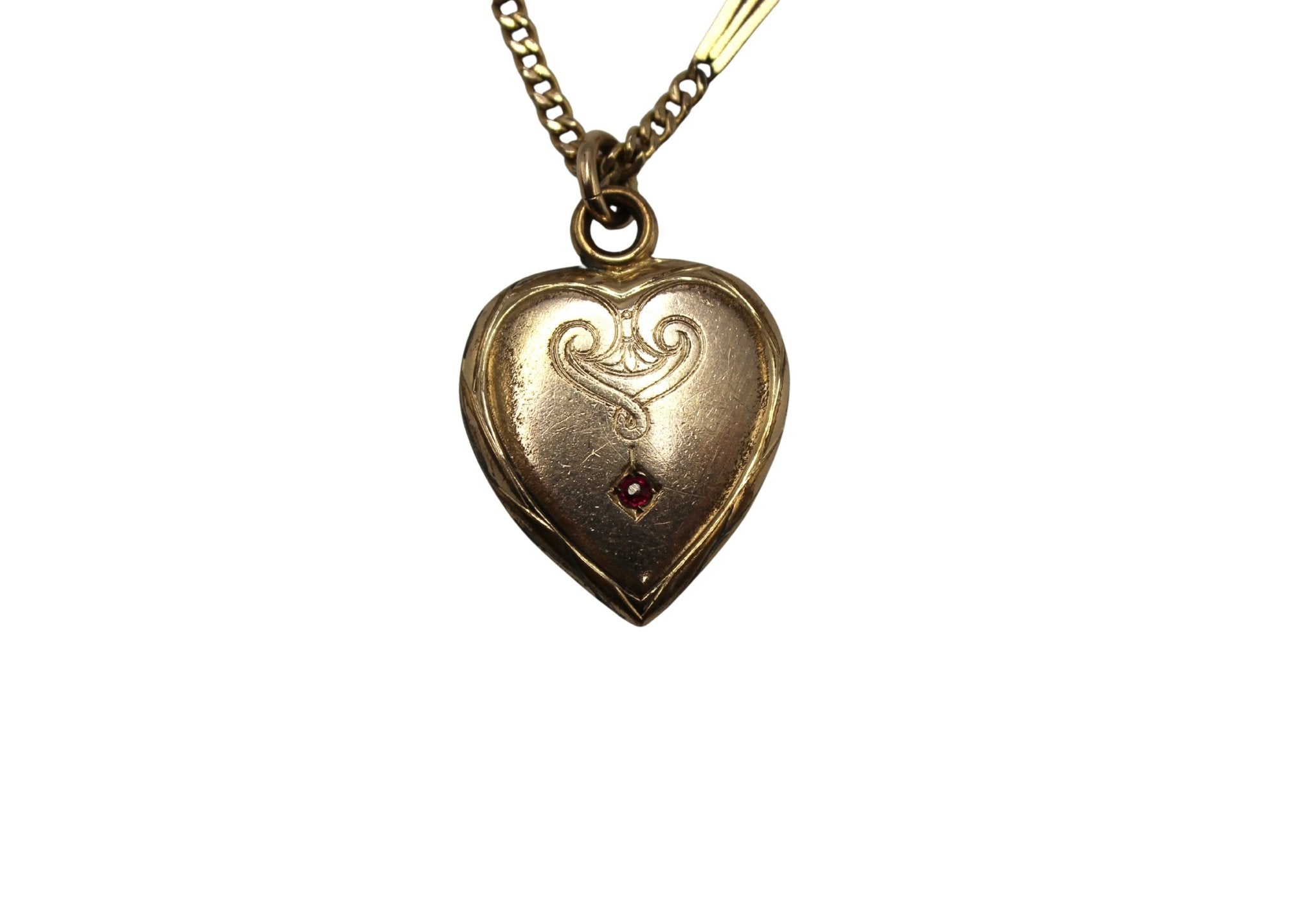 Antique British Gold Filled Sautoir Necklace with Red Stone Heart - The Great Republic