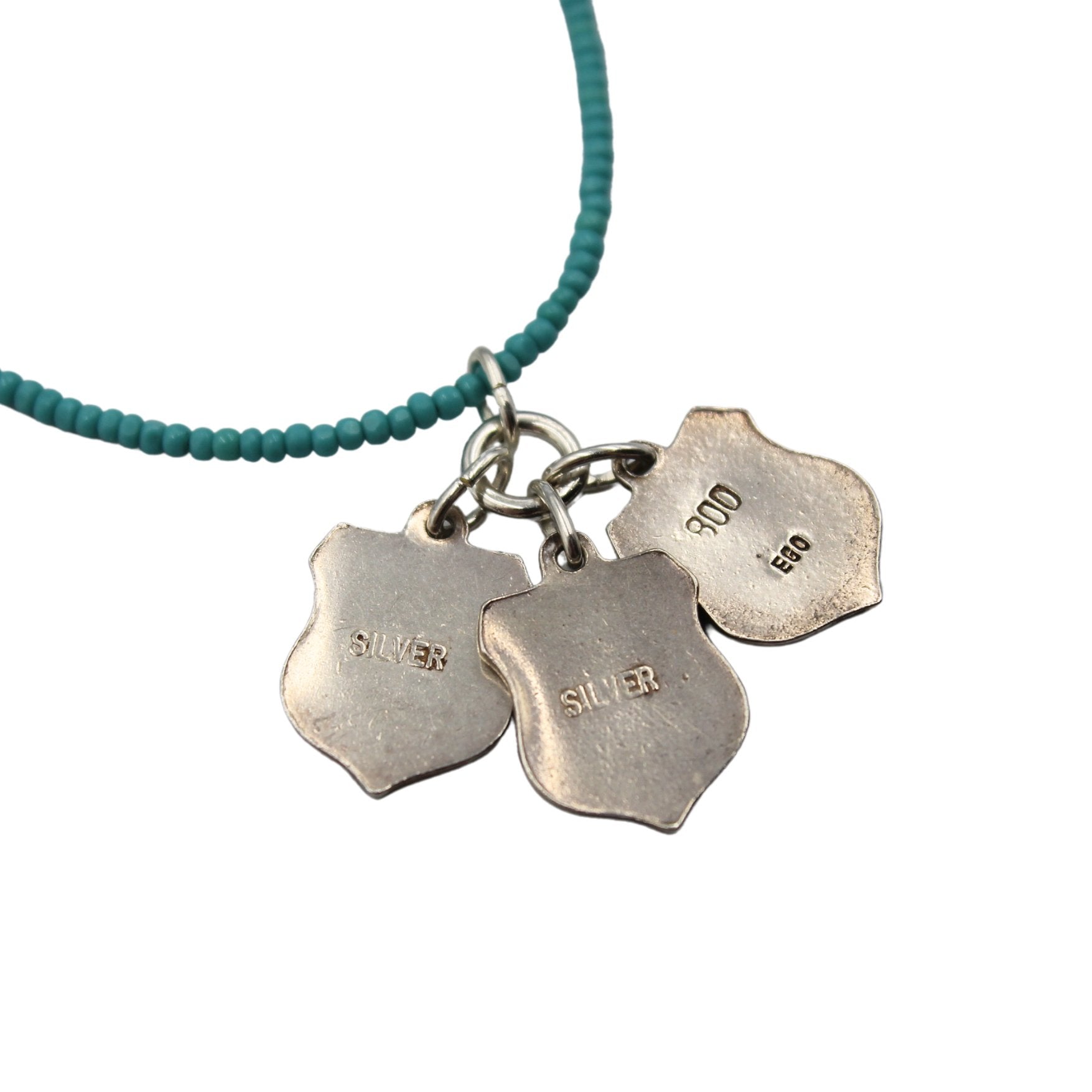 Antique Davos, Callander, and Braemar Enameled Silver Shields on a Turquoise Necklace - The Great Republic