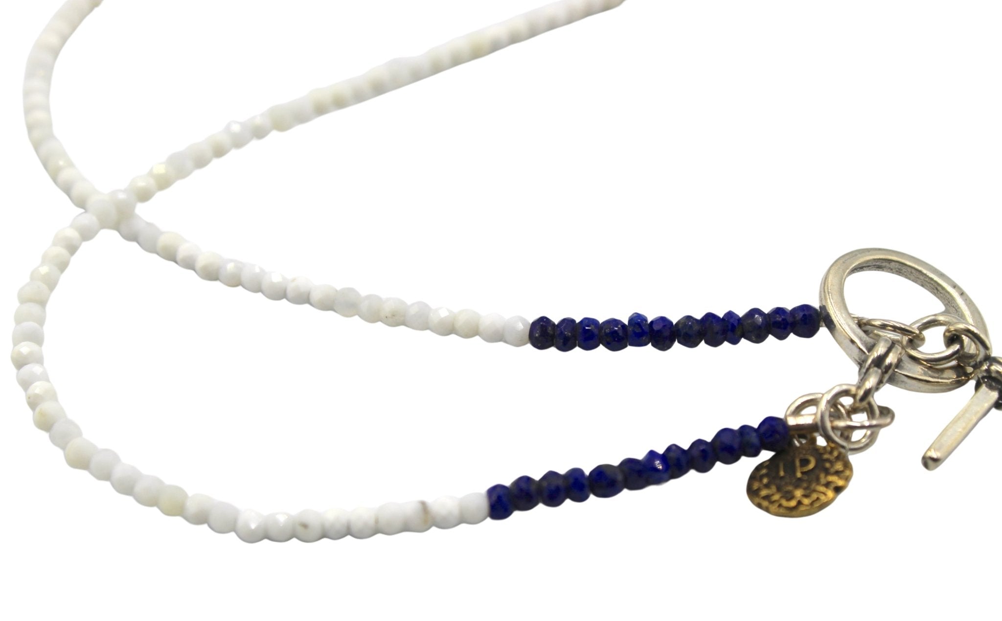 Antique French Enameled Sacred Heart of Jesus Medal on Faceted White Onyx and Blue Lapis Necklace - The Great Republic