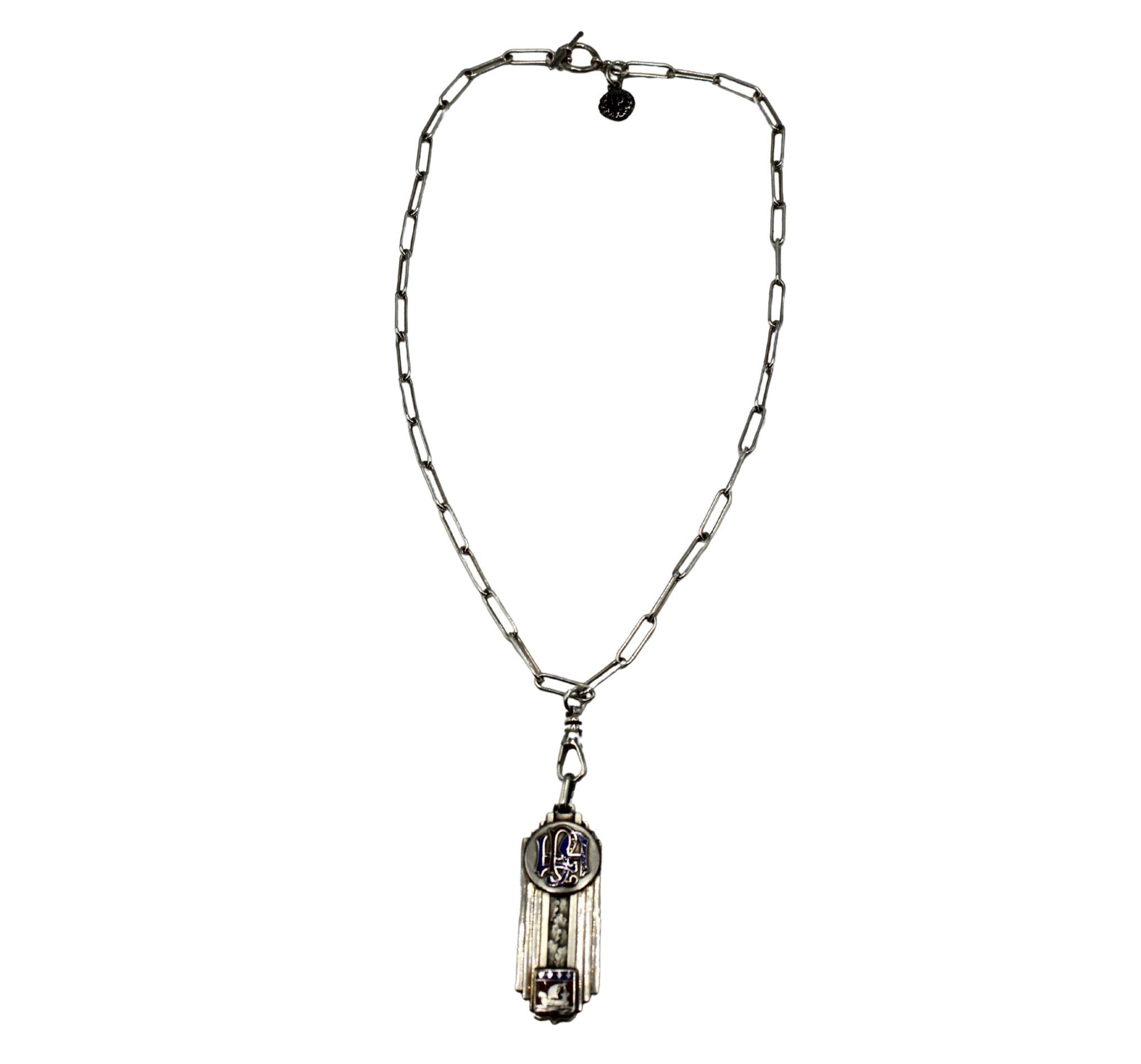 Antique French “Ligue Parisienne d'Athletisme” Enamel Medal on Sterling Silver Paper Clip Chain Necklace - The Great Republic