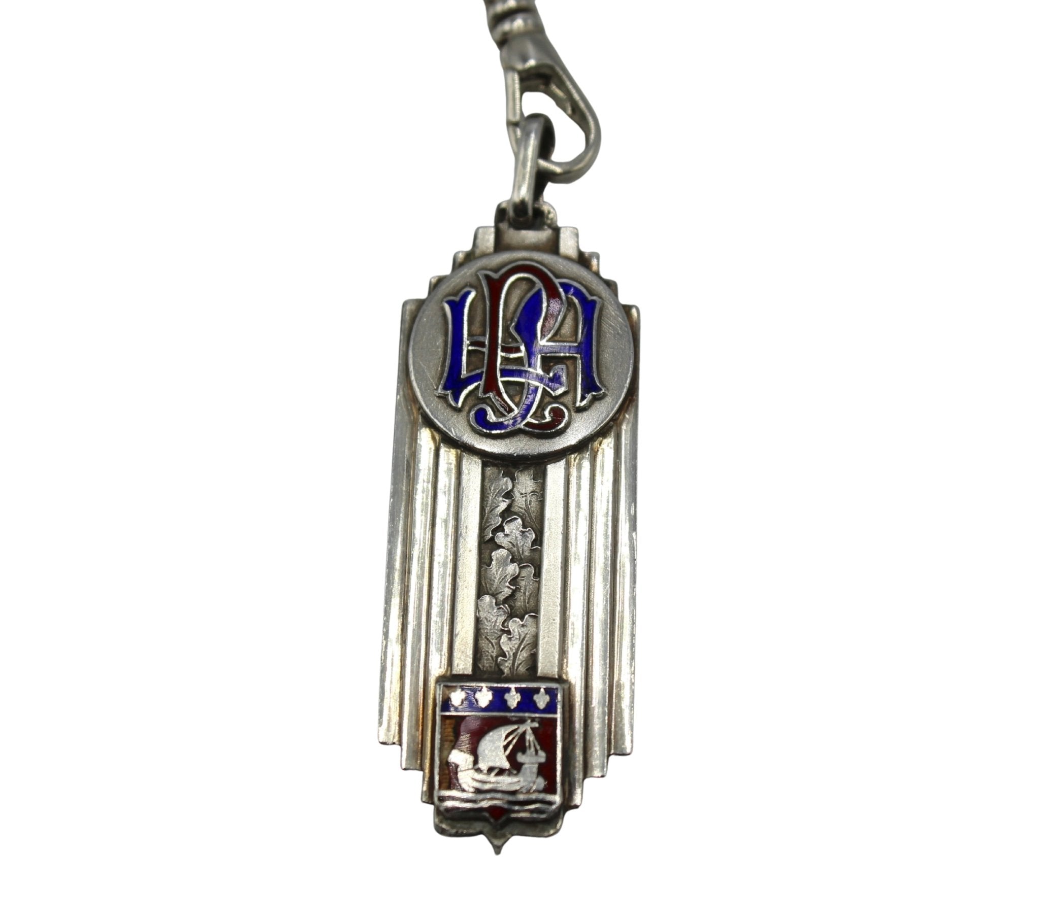 Antique French “Ligue Parisienne d'Athletisme” Enamel Medal on Sterling Silver Paper Clip Chain Necklace - The Great Republic